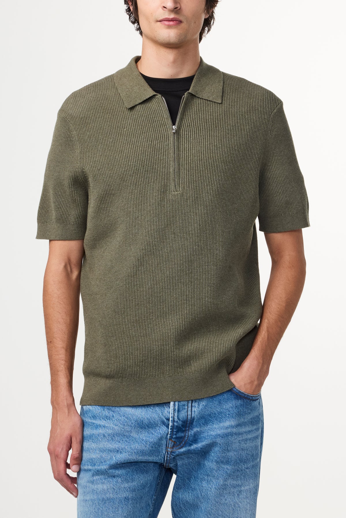 NN07 Hansie Zip Polo Ribbed Cotton