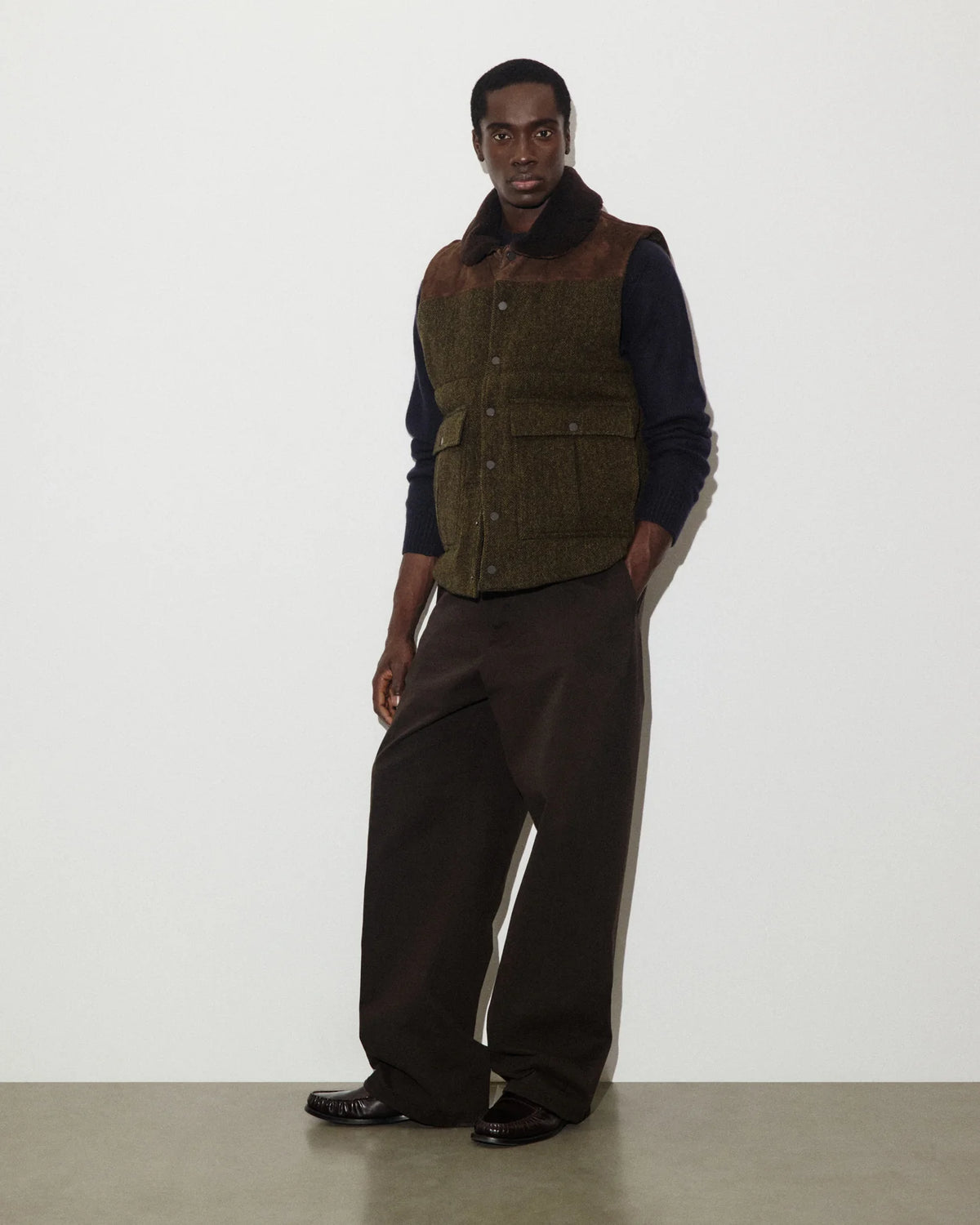 Valstar Alan Vest Virgin Wool Twill Suede And Shearling Details