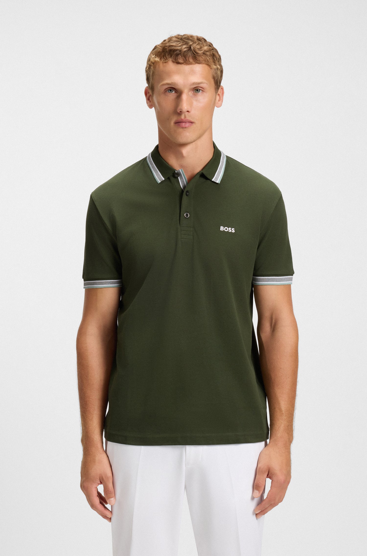 BOSS Polo Shirt Contrast Colar Cotton Pique