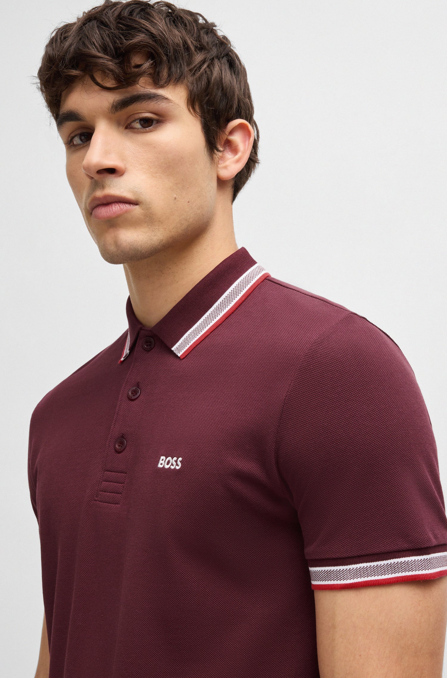 BOSS Polo Shirt Contrast Colar Cotton Pique