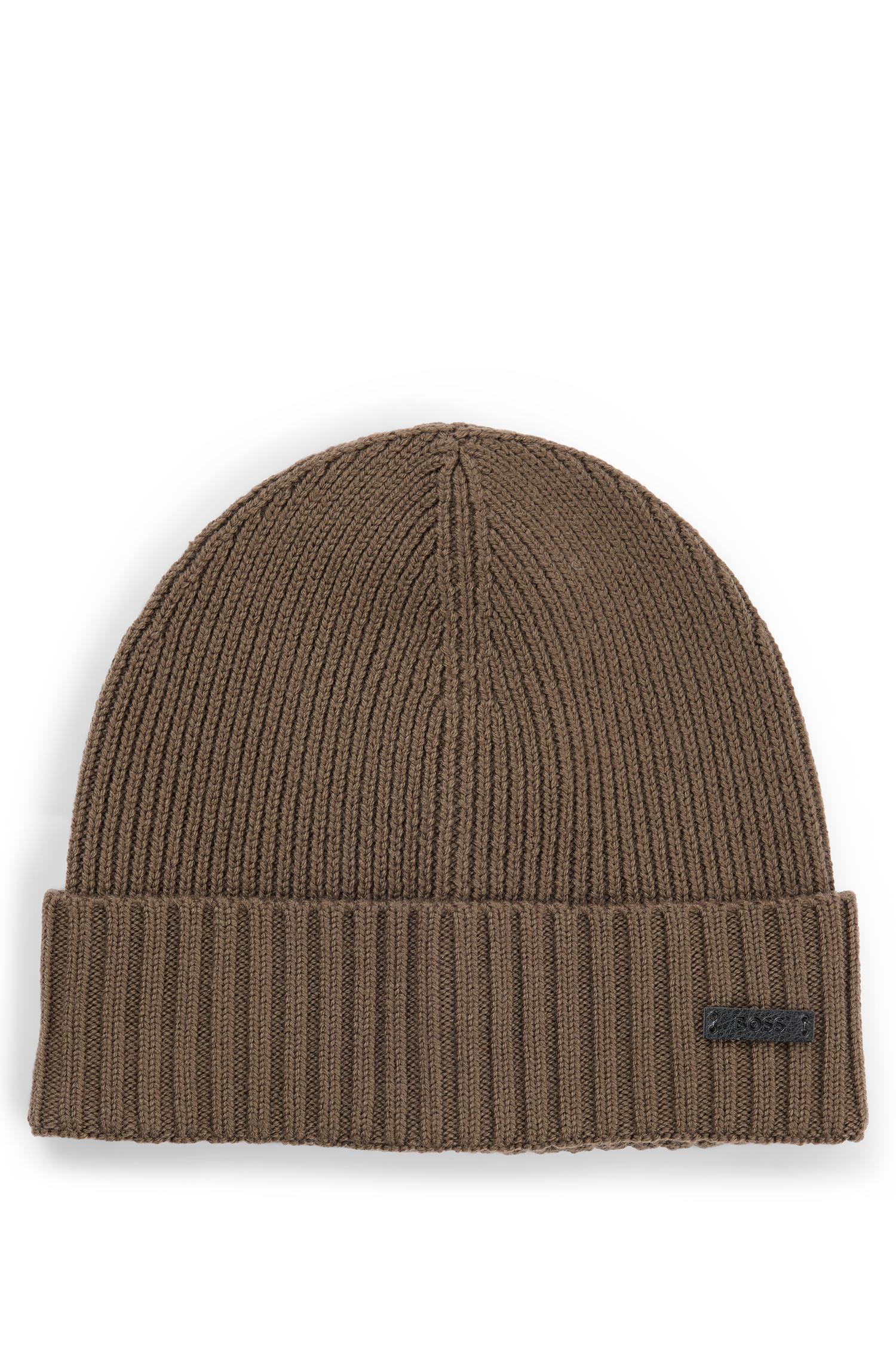 BOSS Ribbed Beanie Hat Pure Virgin Wool