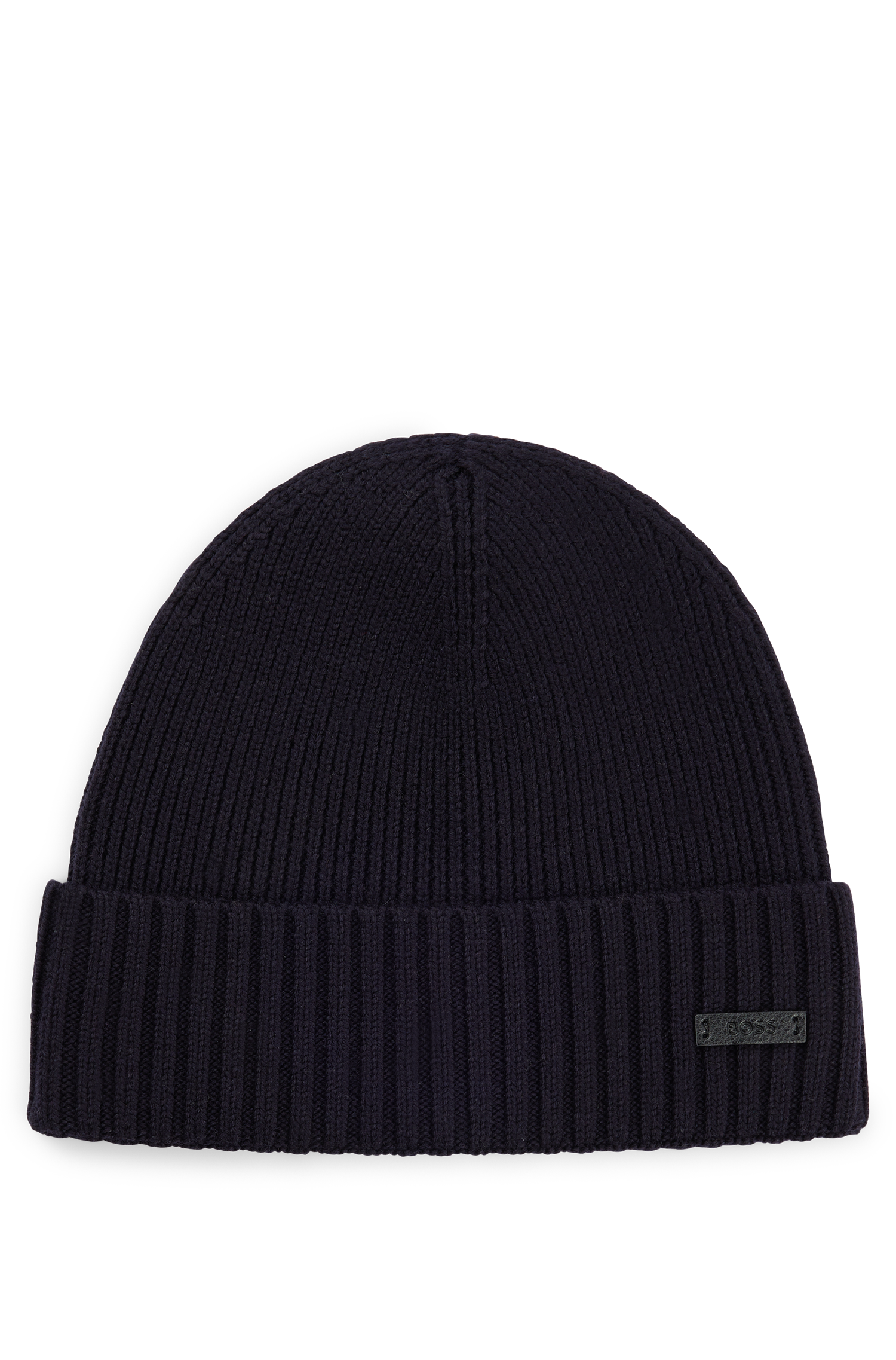 BOSS Ribbed Beanie Hat Pure Virgin Wool