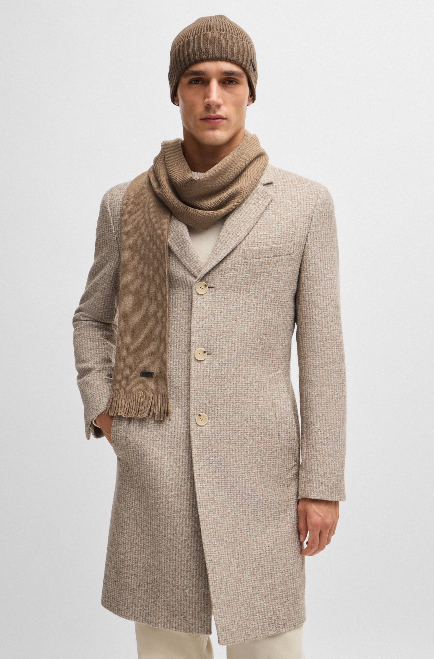 BOSS Knit Scarf Pure Merino Wool