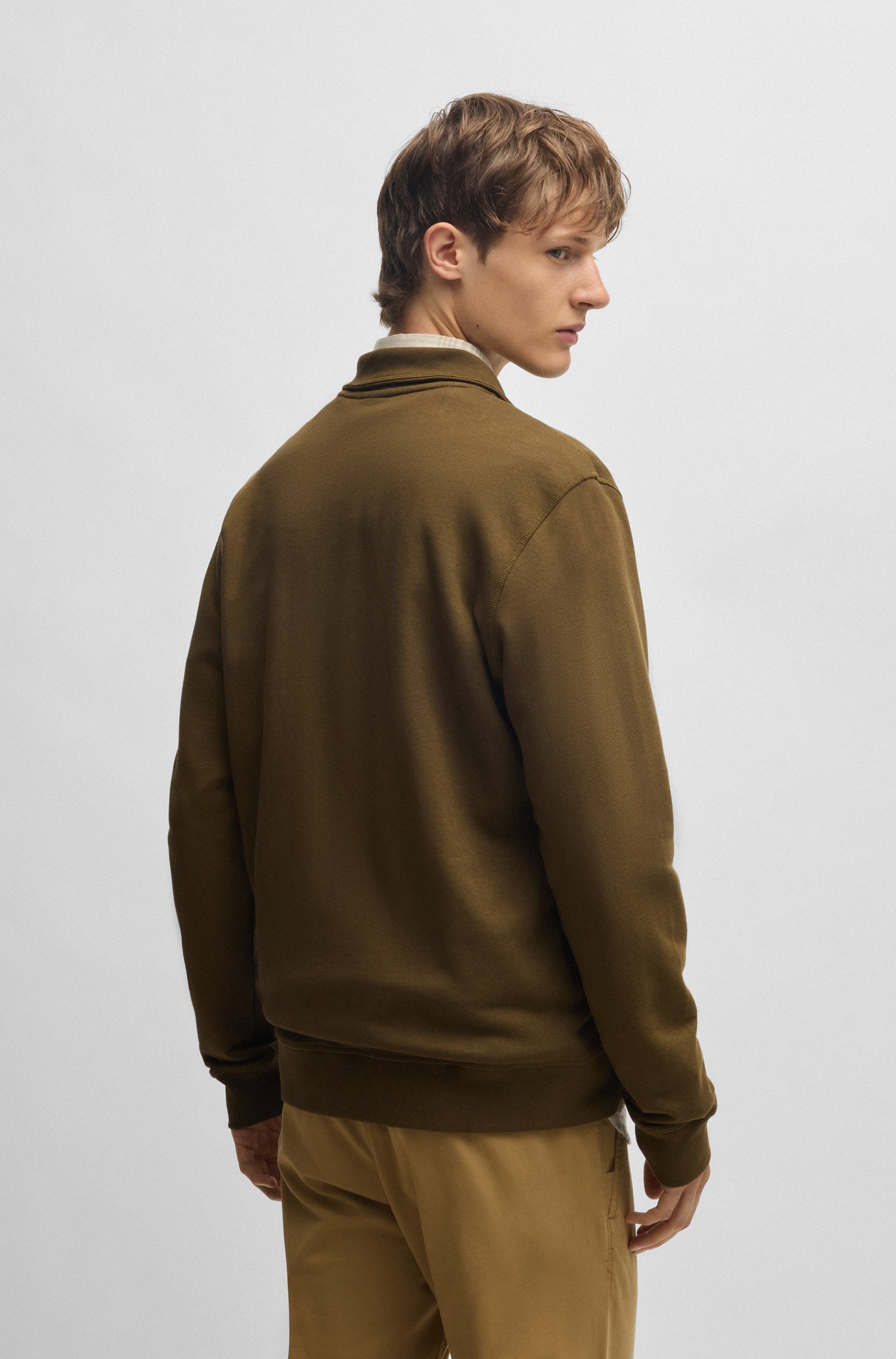 BOSS Zip Up Jersey In Cotton Terry With Logo Badge