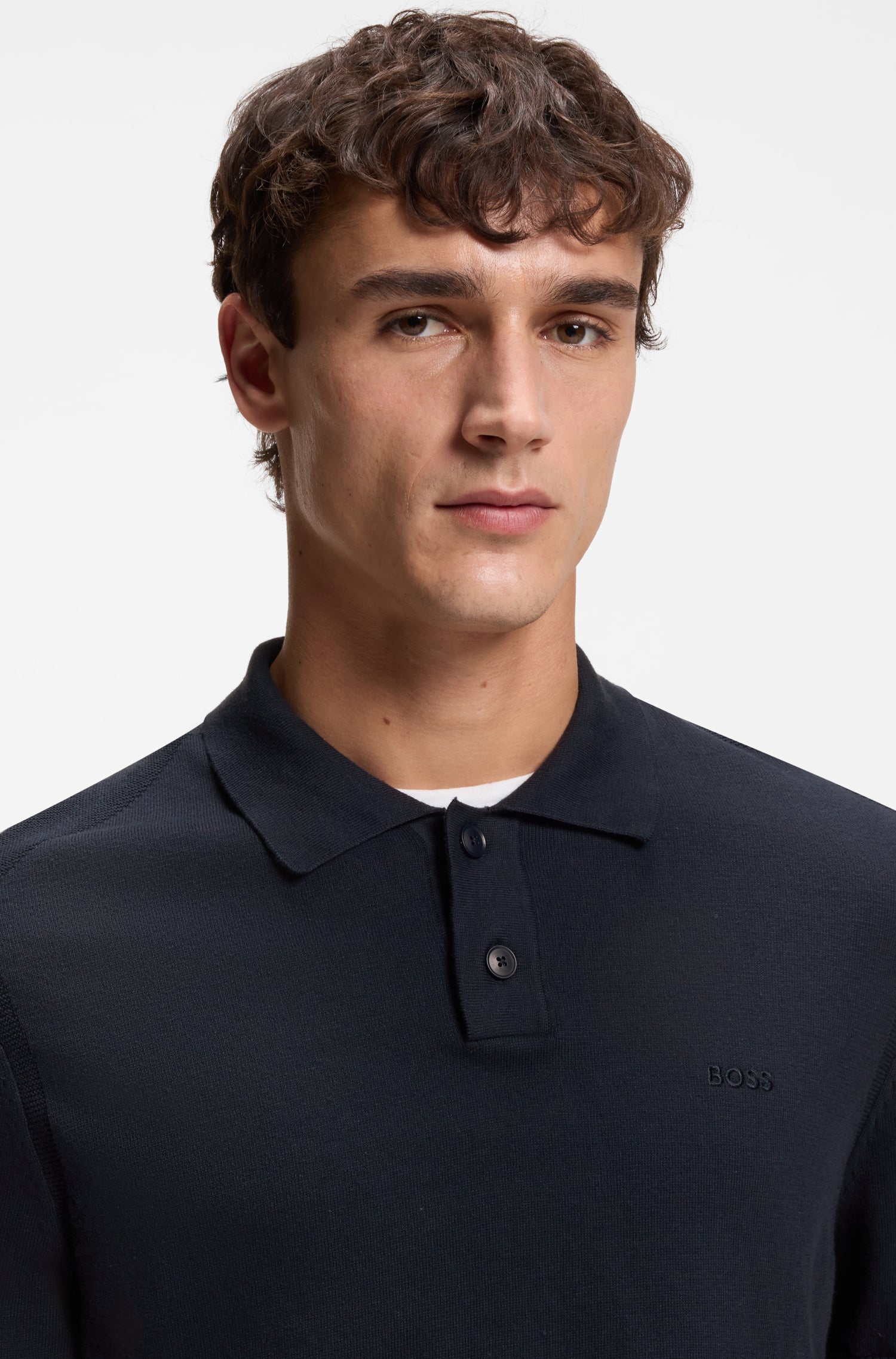 BOSS Polo Sweater Embroidered Logo Cotton Blend