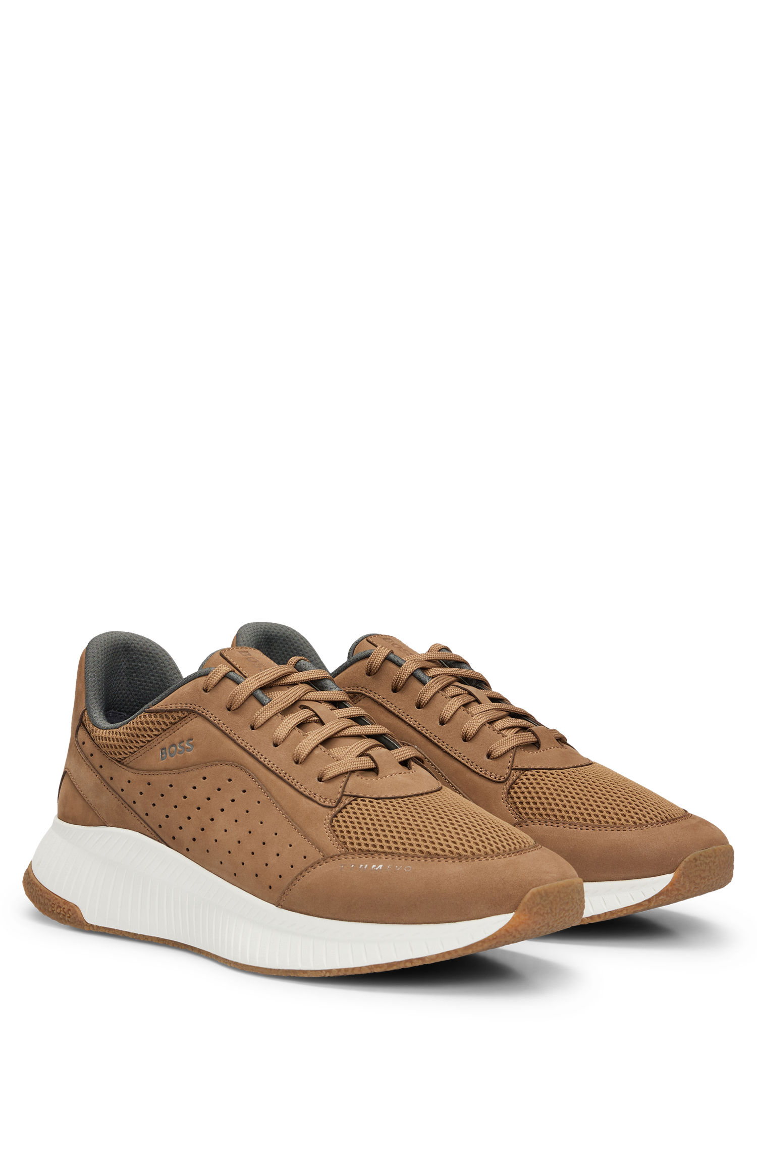 BOSS Leather Lace-Up Trainers With Mesh Trims
