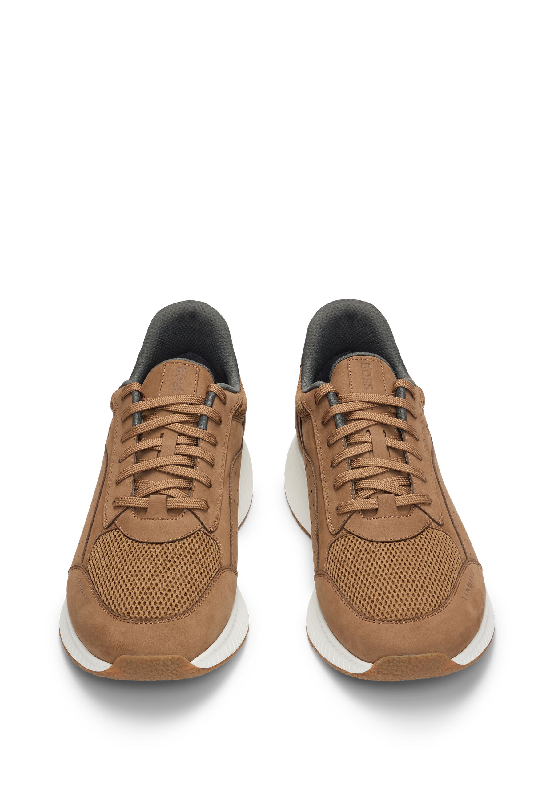 BOSS Leather Lace-Up Trainers With Mesh Trims