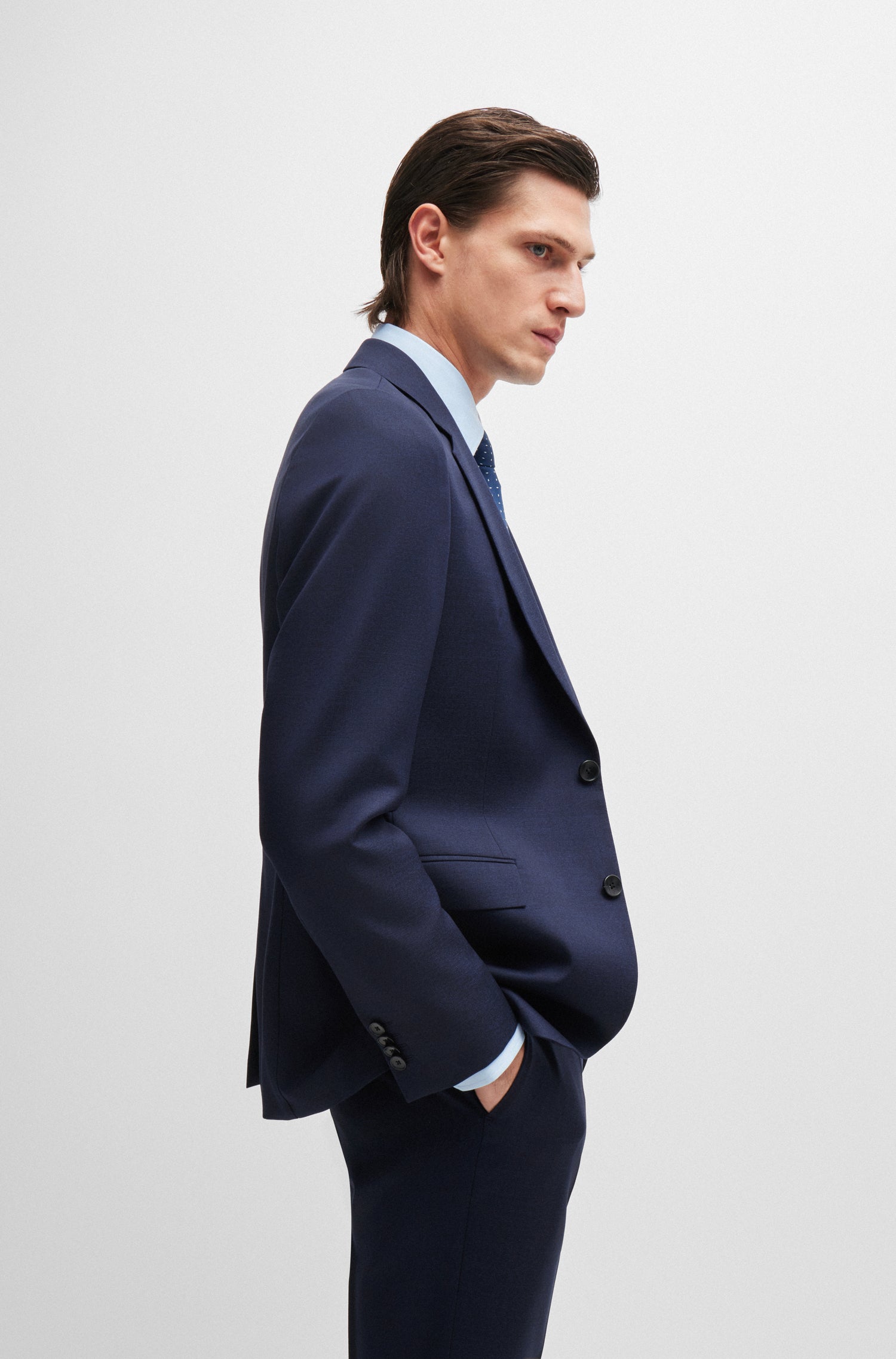 BOSS Slim Fit Suit Textured Pure Wool