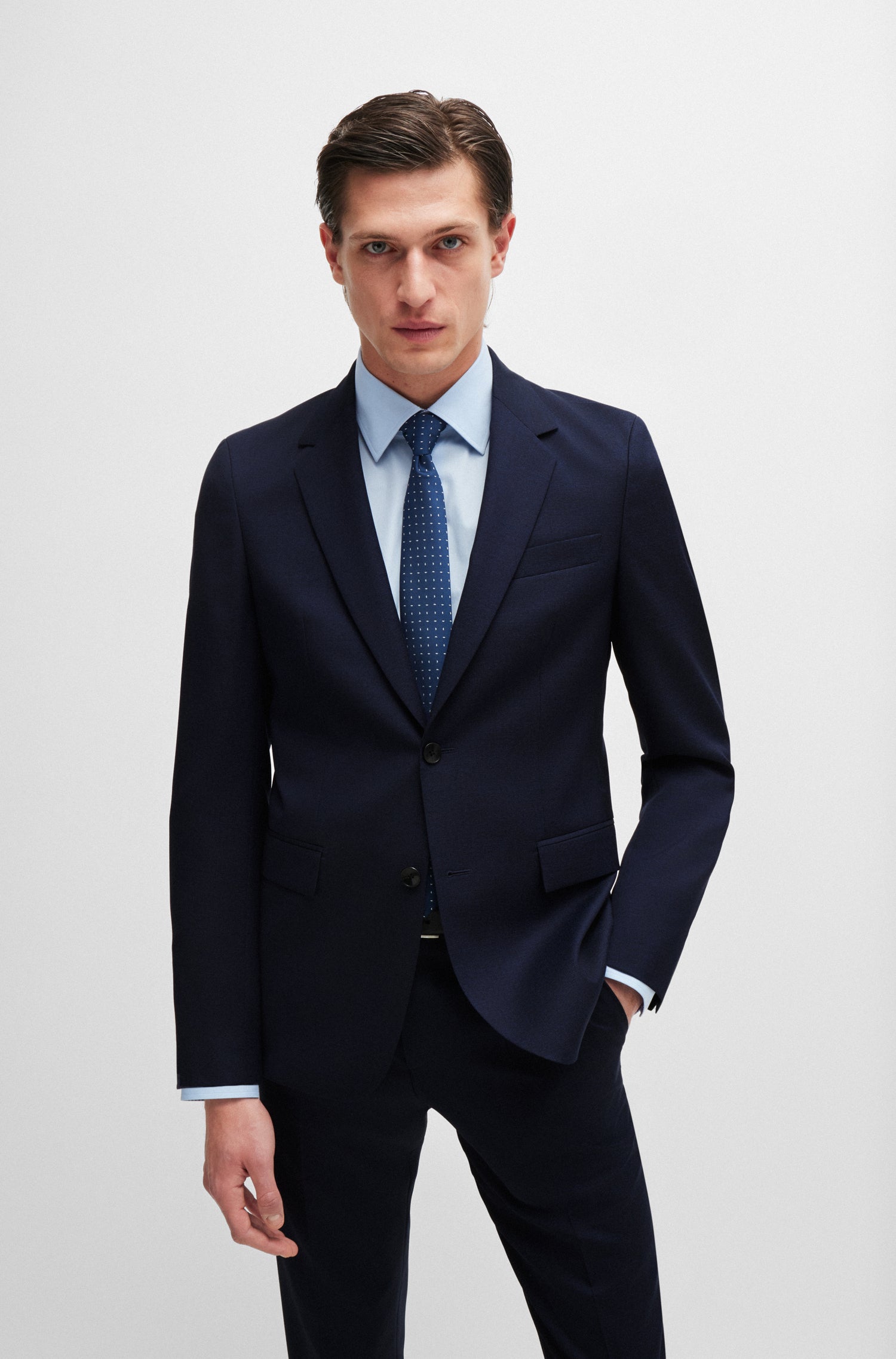 BOSS Slim Fit Suit Textured Pure Wool