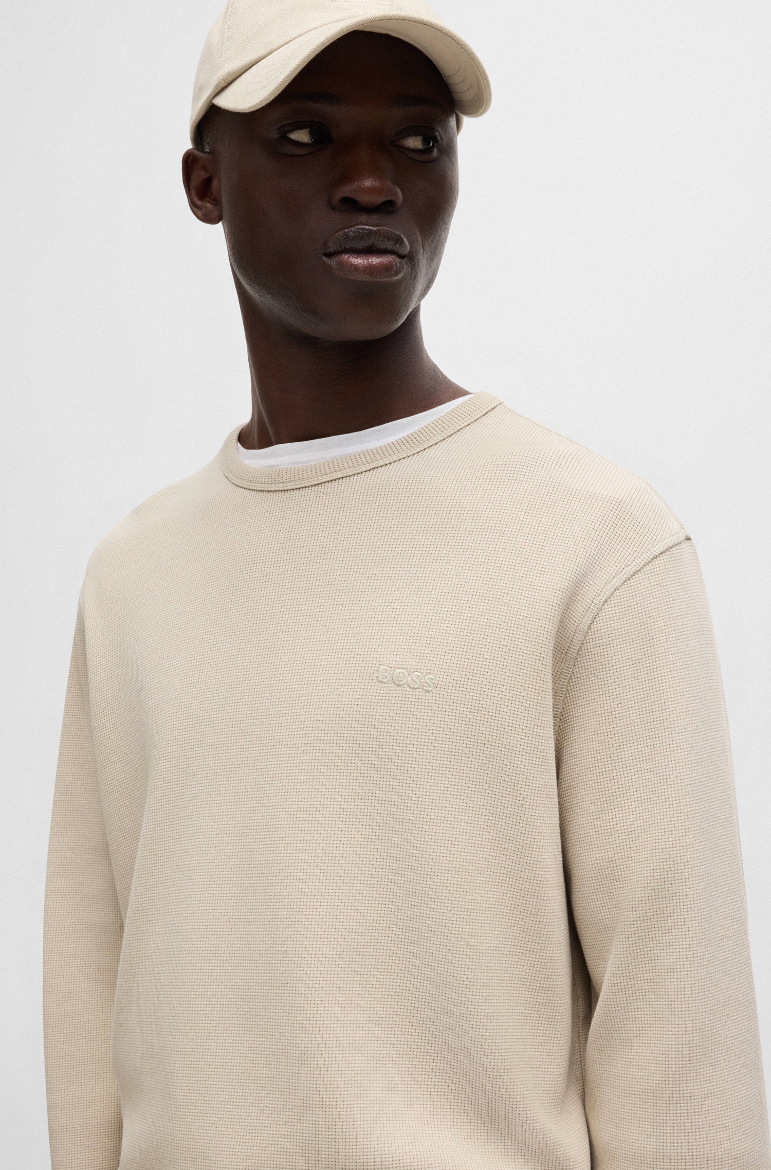 BOSS Long Sleeve T-Shirt Waffle Cotton Stretch