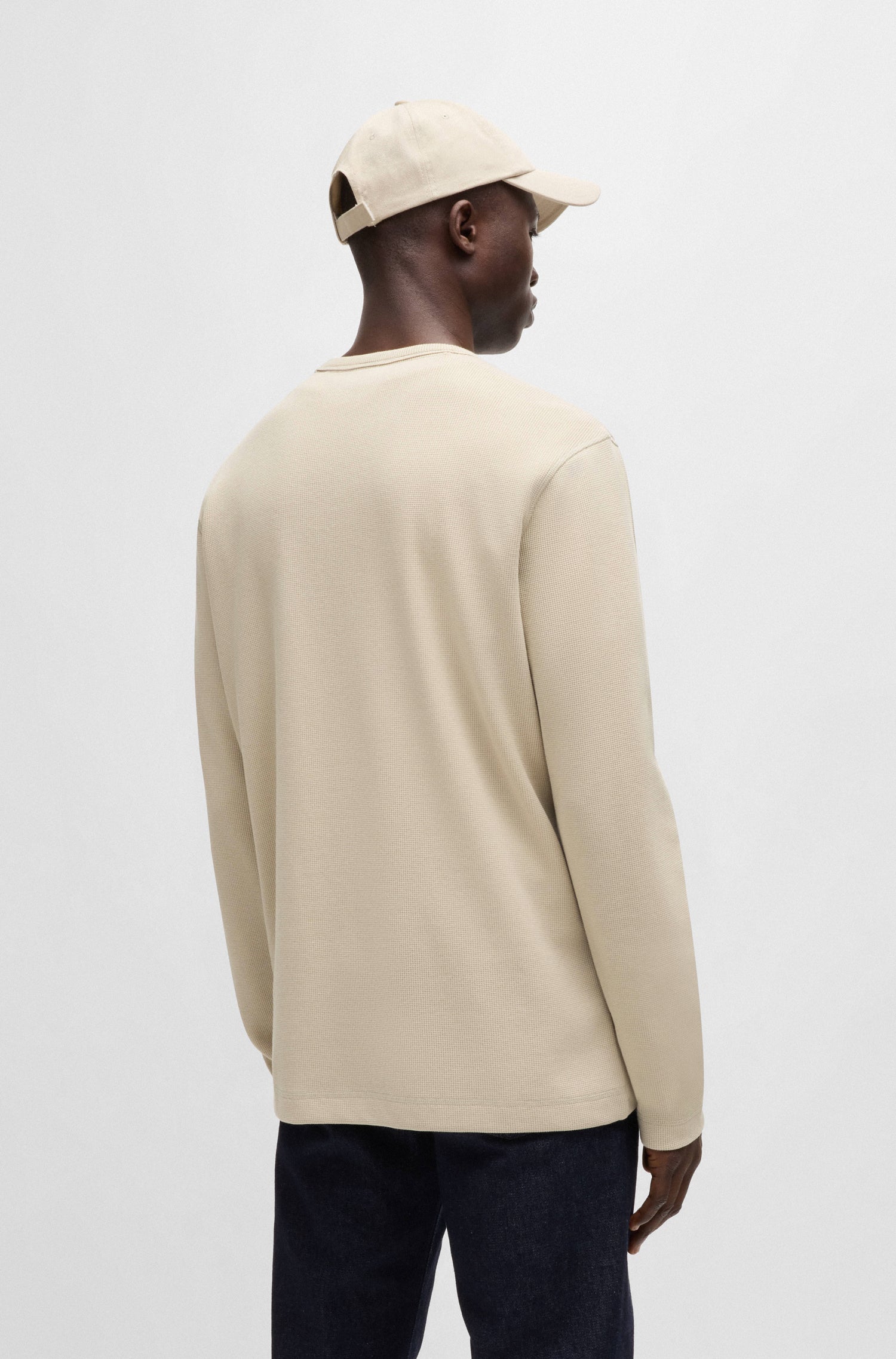 BOSS Long Sleeve T-Shirt Waffle Cotton Stretch