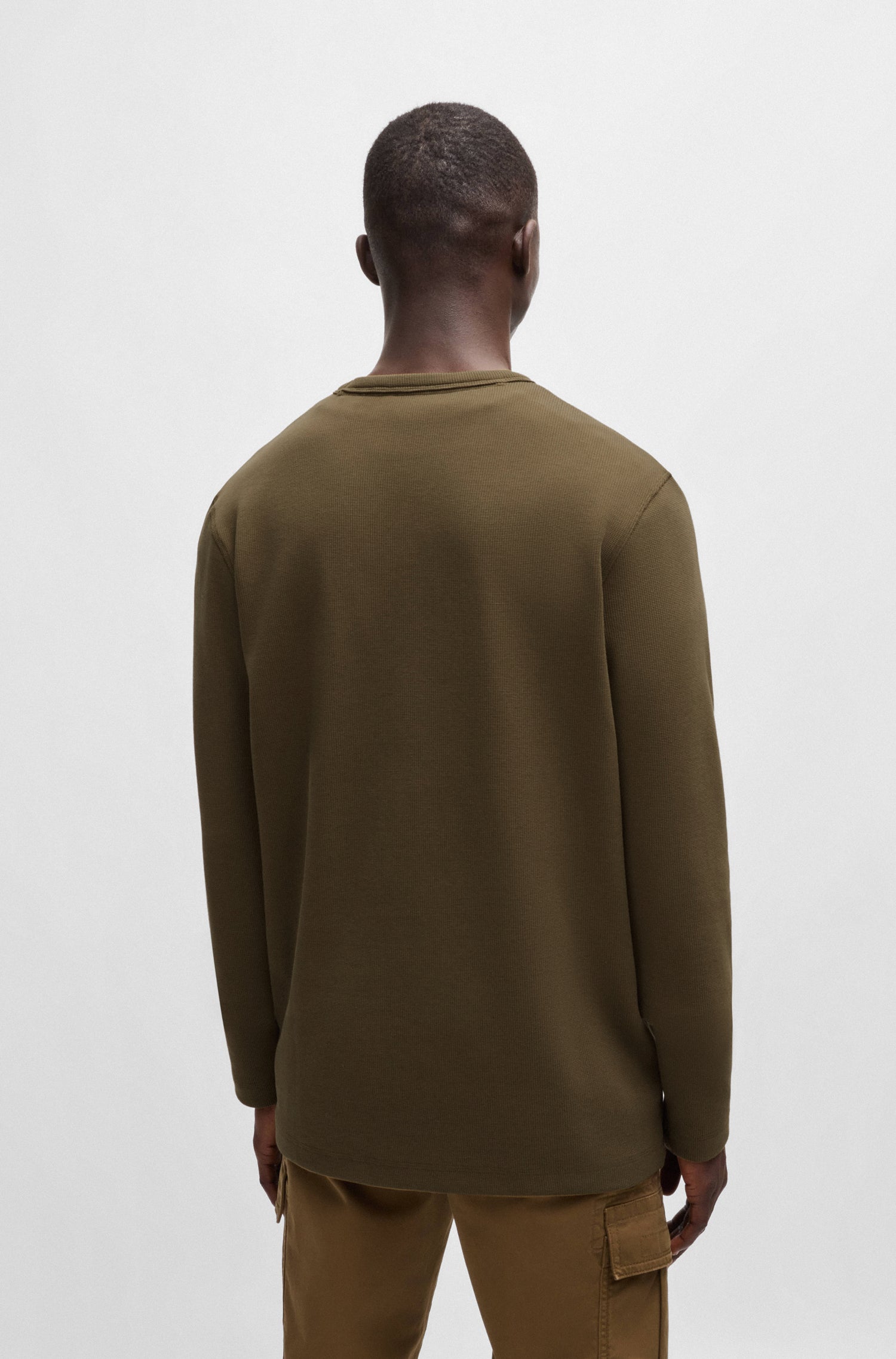 BOSS Long Sleeve T-Shirt Waffle Cotton Stretch