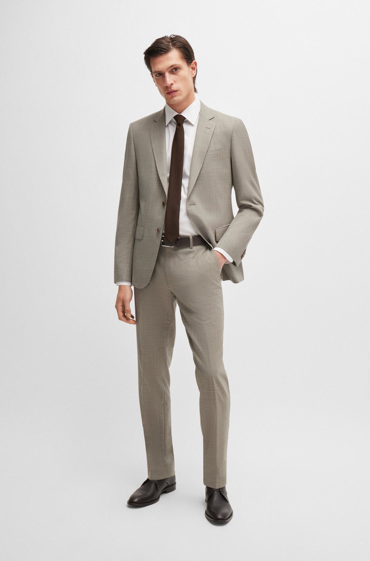 BOSS Slim Fit Suit Stretch Textured Wool Blend Suit