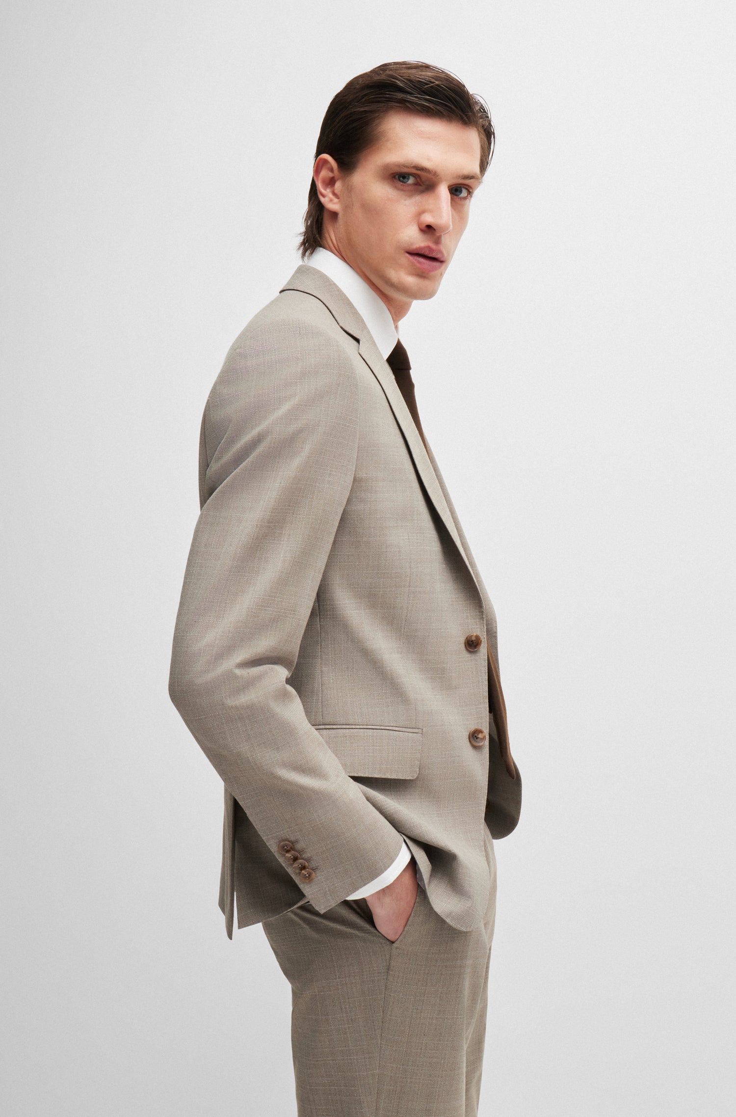 BOSS Slim Fit Suit Stretch Textured Wool Blend Suit