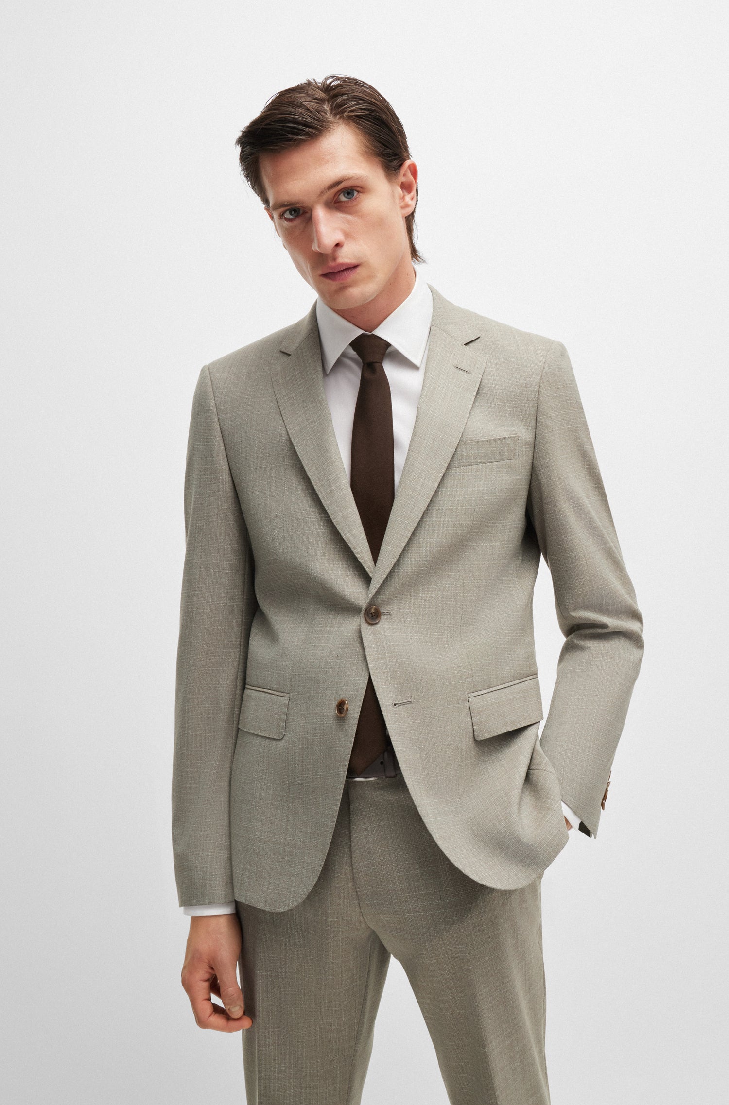 BOSS Slim Fit Suit Stretch Textured Wool Blend Suit