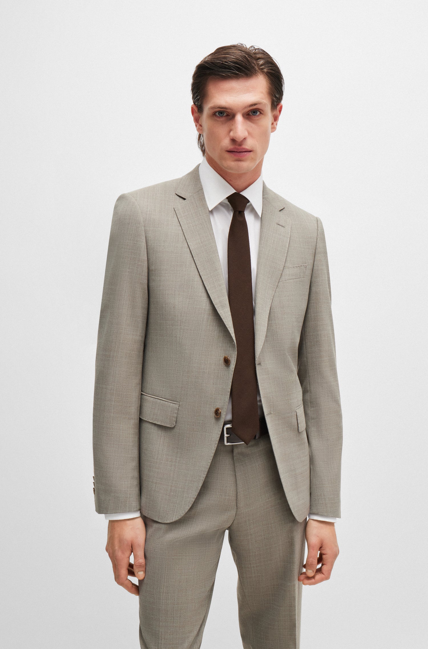 BOSS Slim Fit Suit Stretch Textured Wool Blend Suit