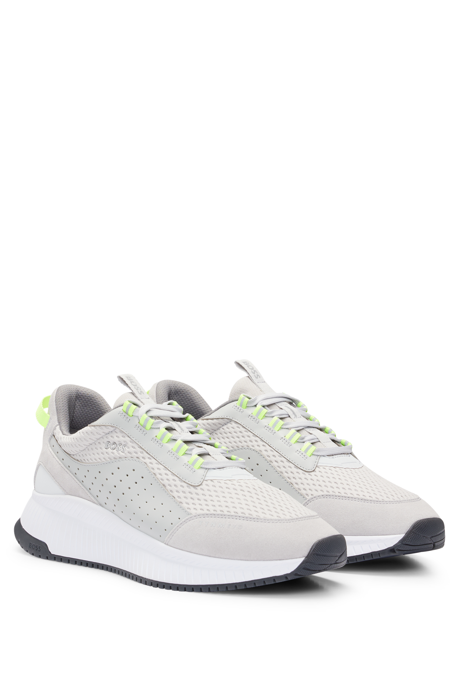 BOSS Leather And Mesh Trainers With Ribbed Sole