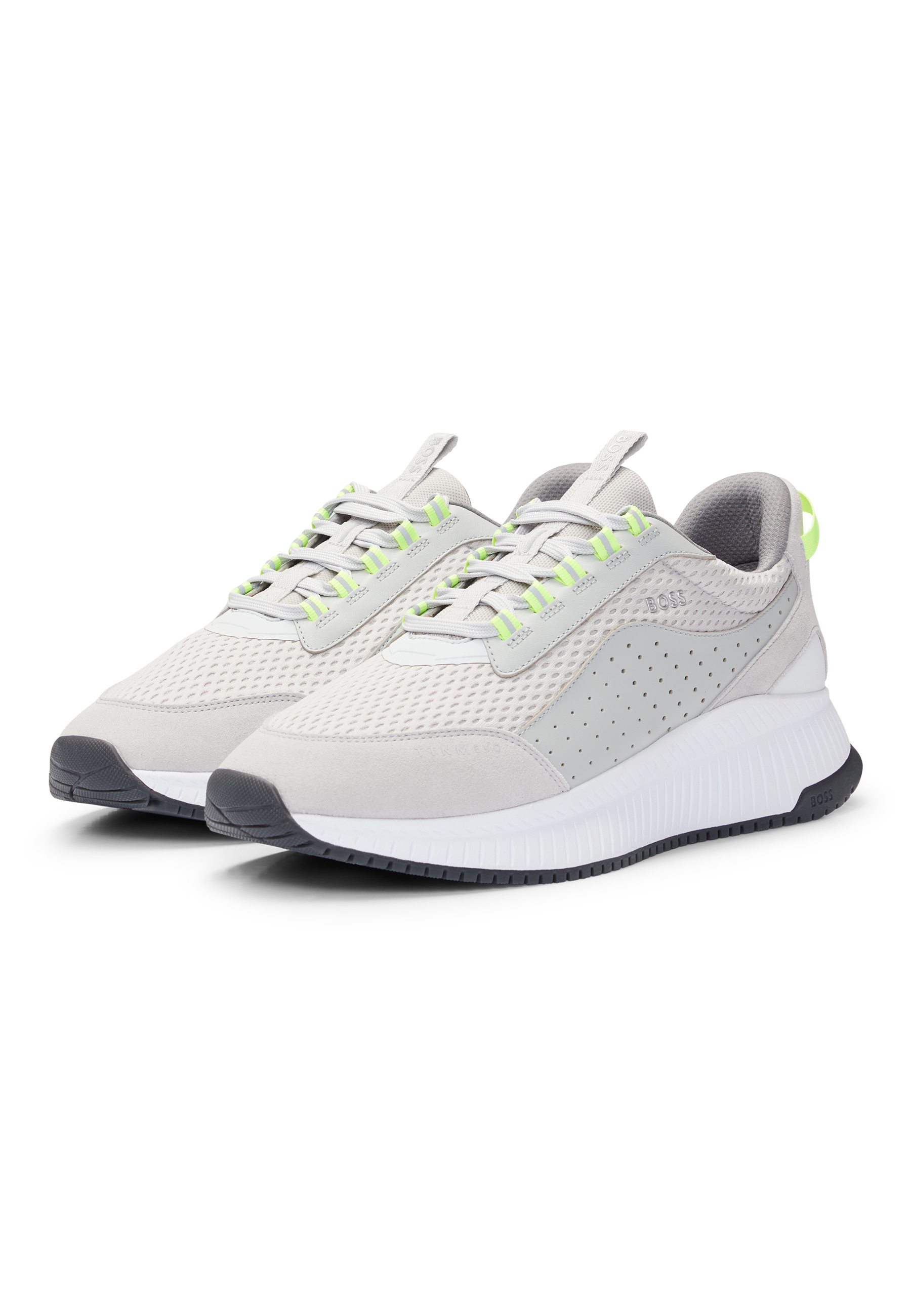 BOSS Leather And Mesh Trainers With Ribbed Sole