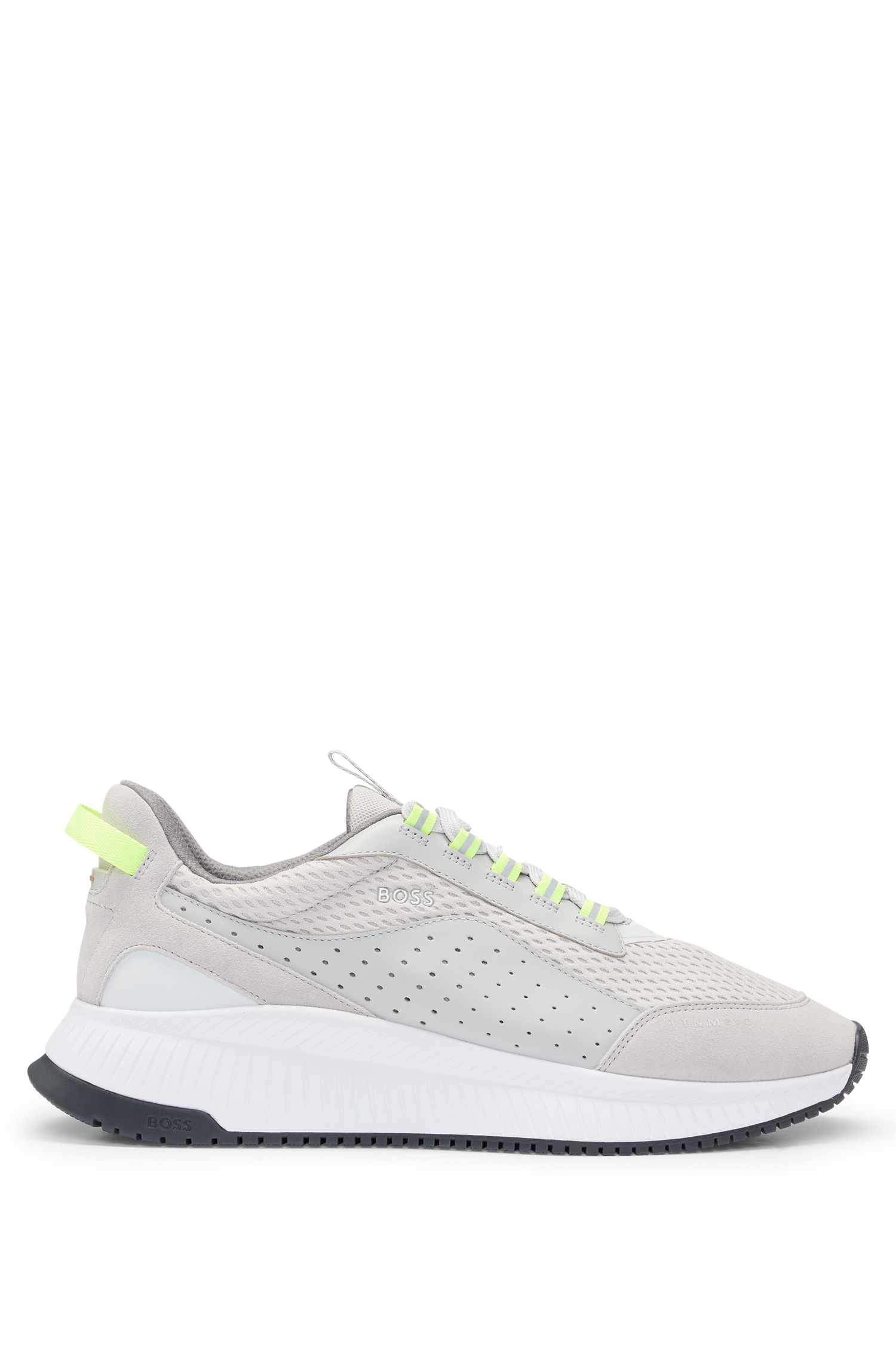 BOSS Leather And Mesh Trainers With Ribbed Sole