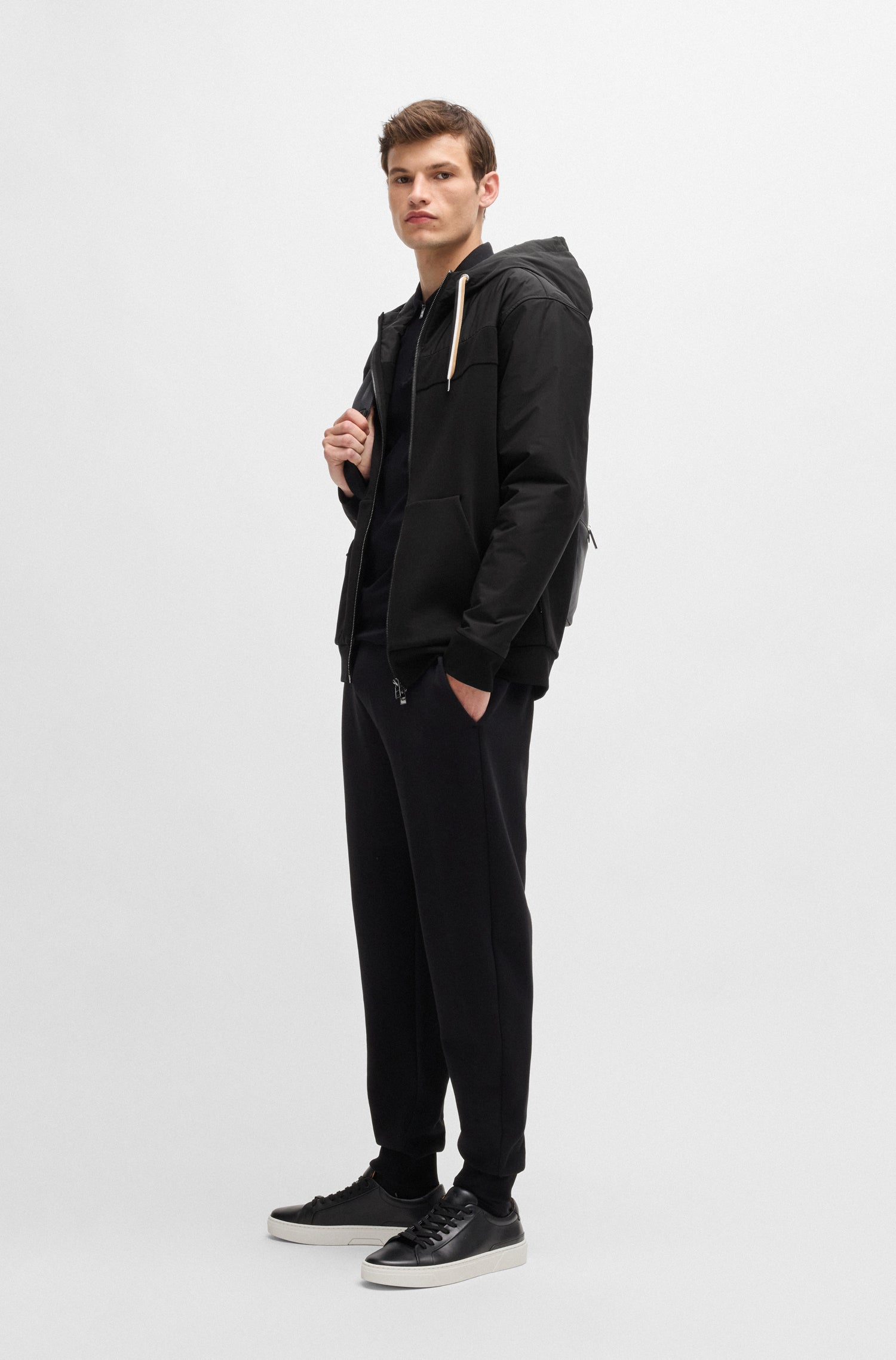 BOSS Full Zip Hooded Jacket Cotton Stretch Blend