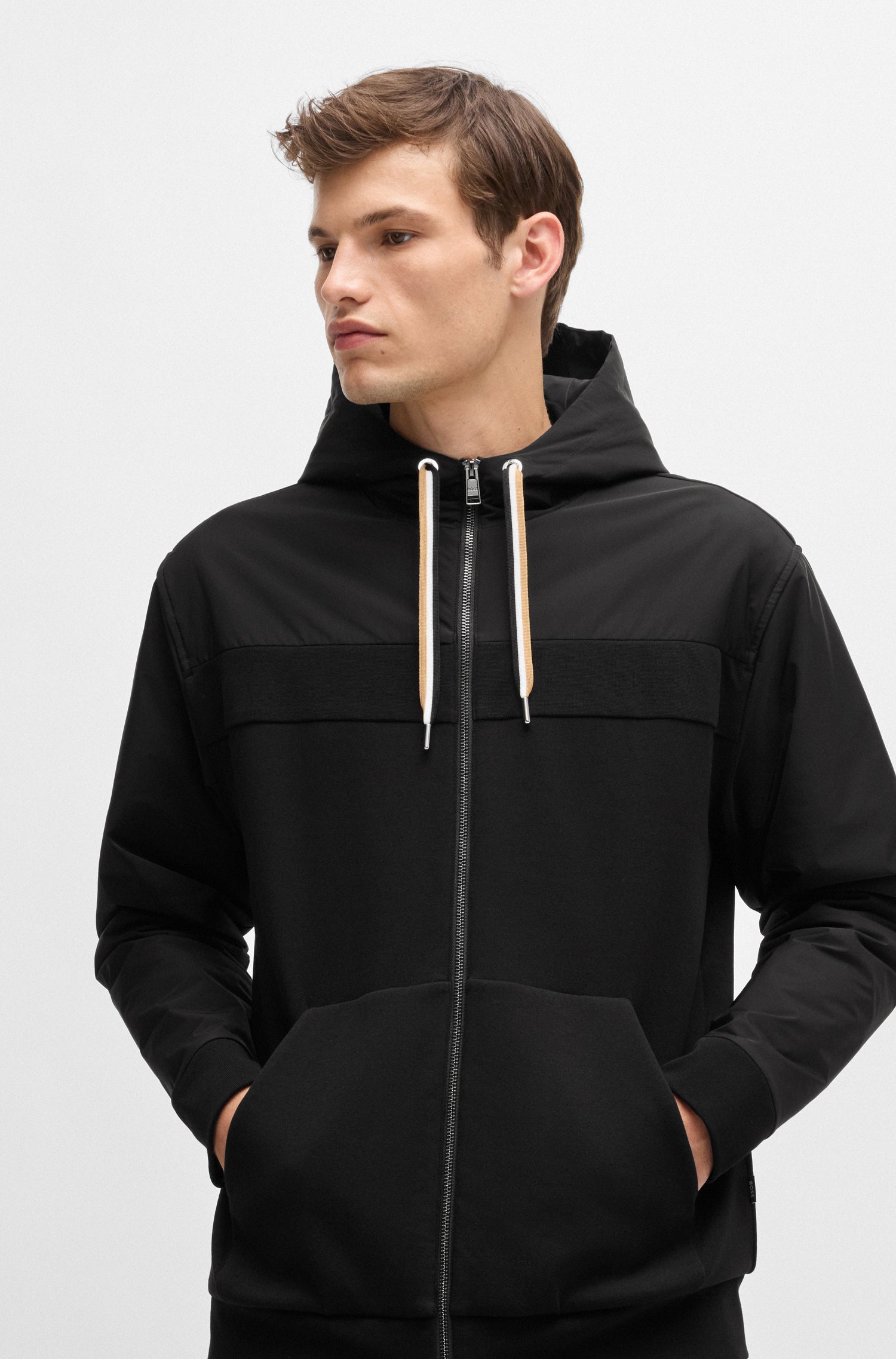 BOSS Full Zip Hooded Jacket Cotton Stretch Blend