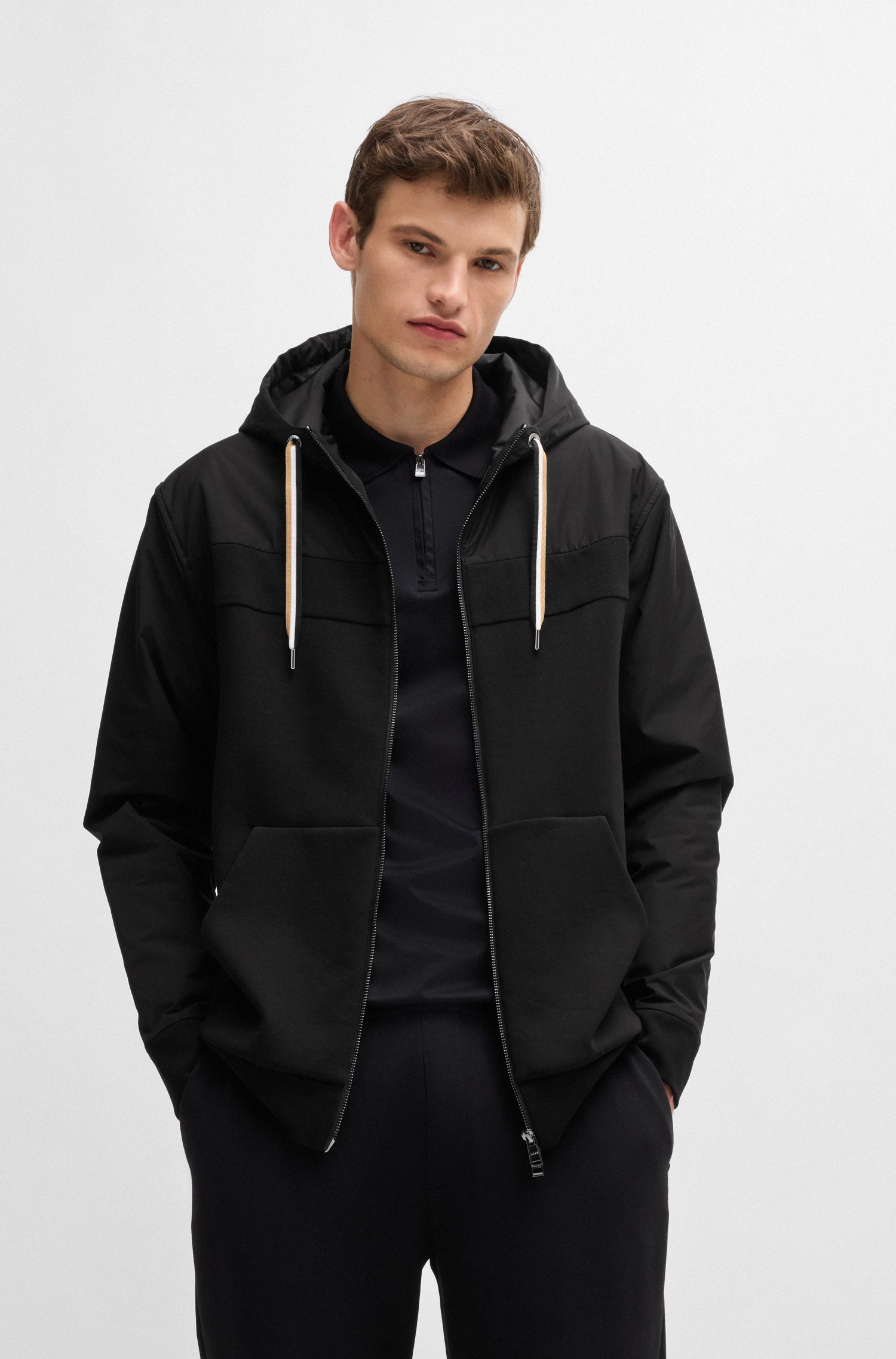 BOSS Full Zip Hooded Jacket Cotton Stretch Blend