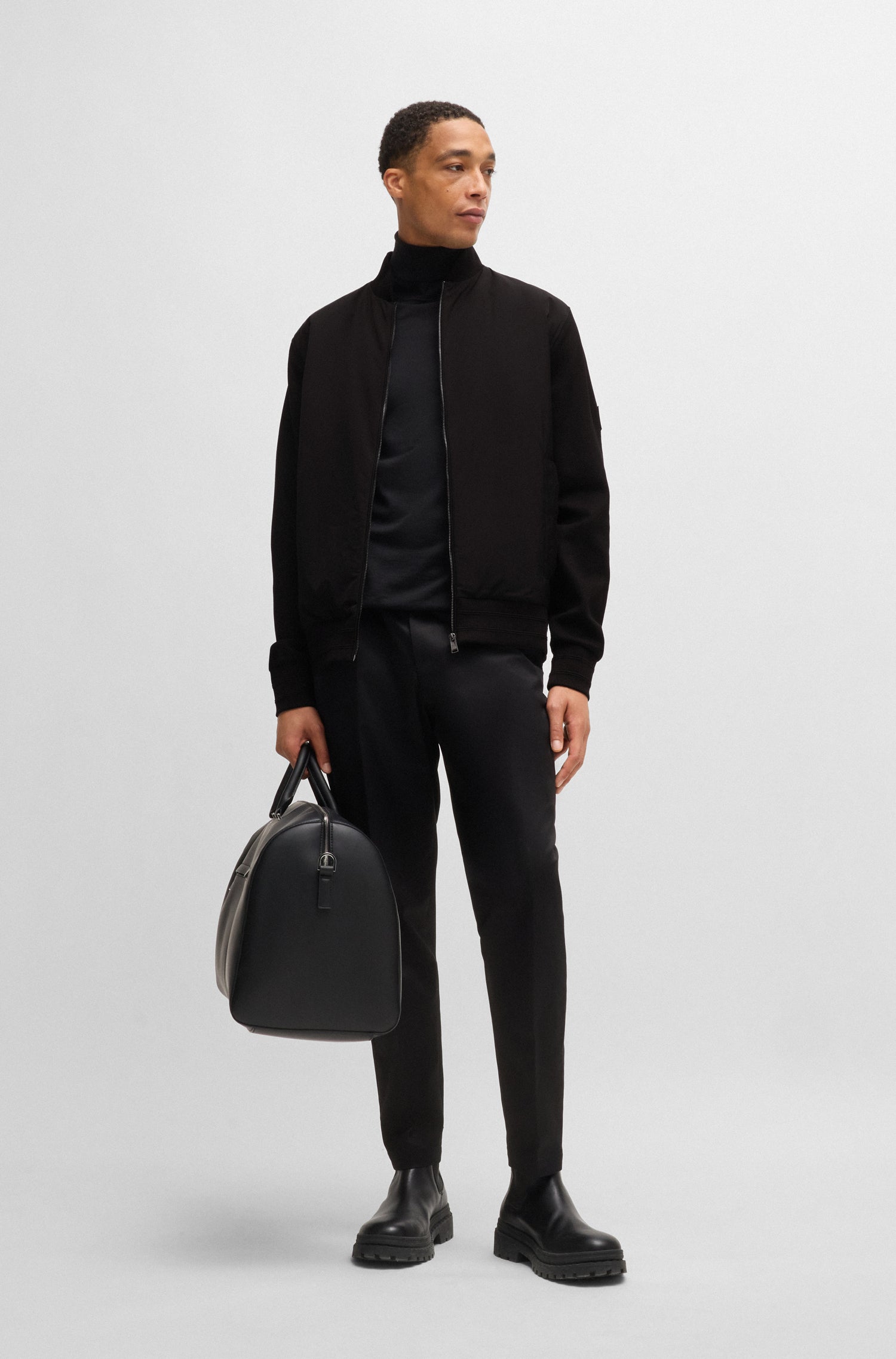 BOSS Full Zip Jacket Cotton Ribbed Trimming