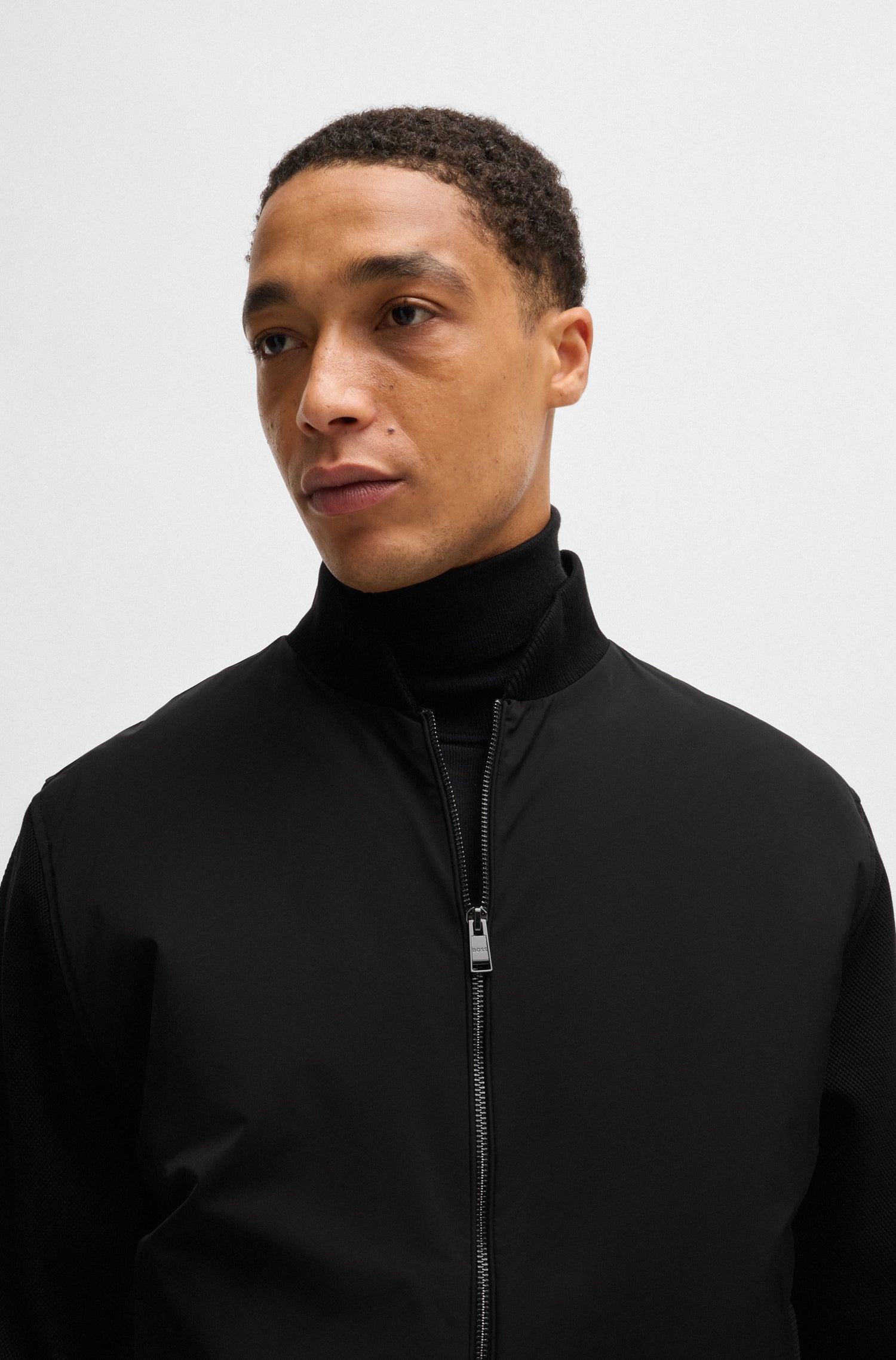 BOSS Full Zip Jacket Cotton Ribbed Trimming