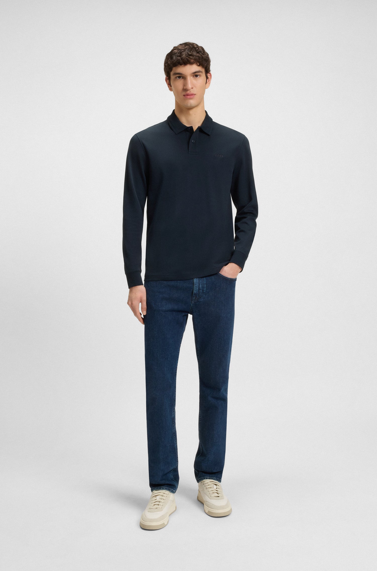 BOSS Long Sleeve Polo Pure Cotton