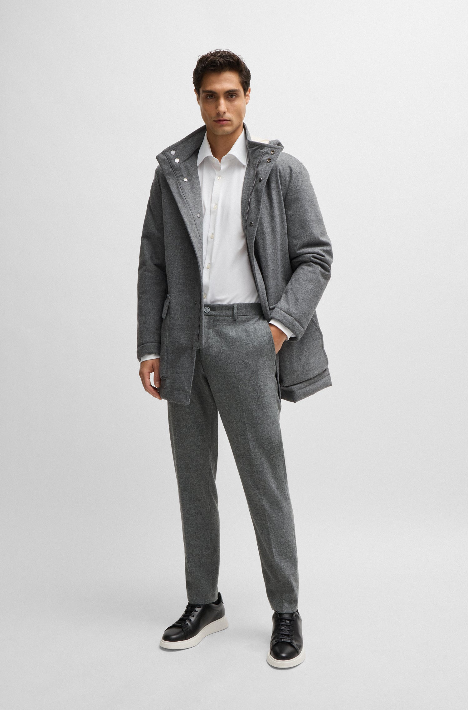 BOSS Regular Fit Coat Stretch Flannel