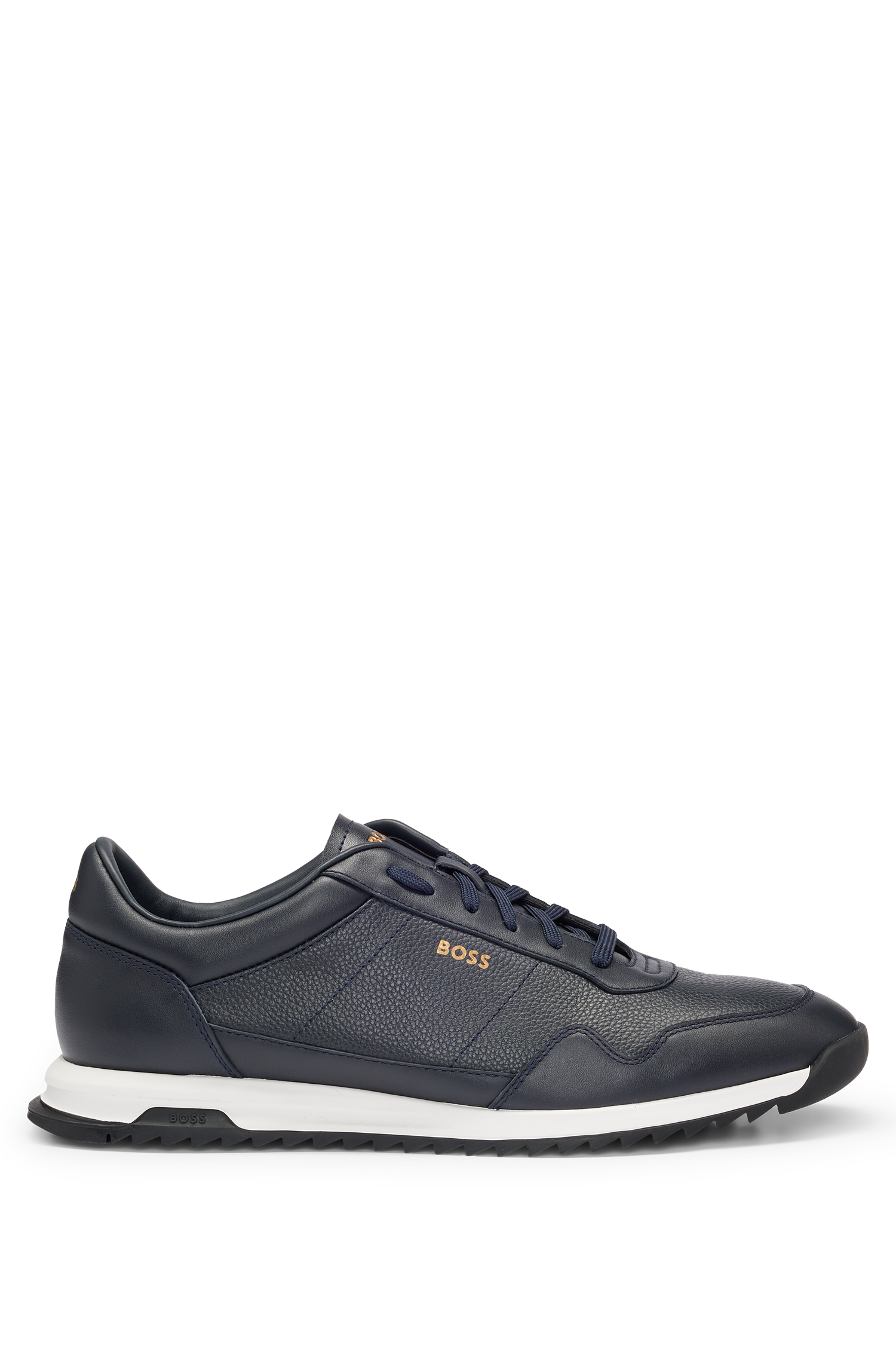 BOSS Textured Leather Trainer With Rubber Sole