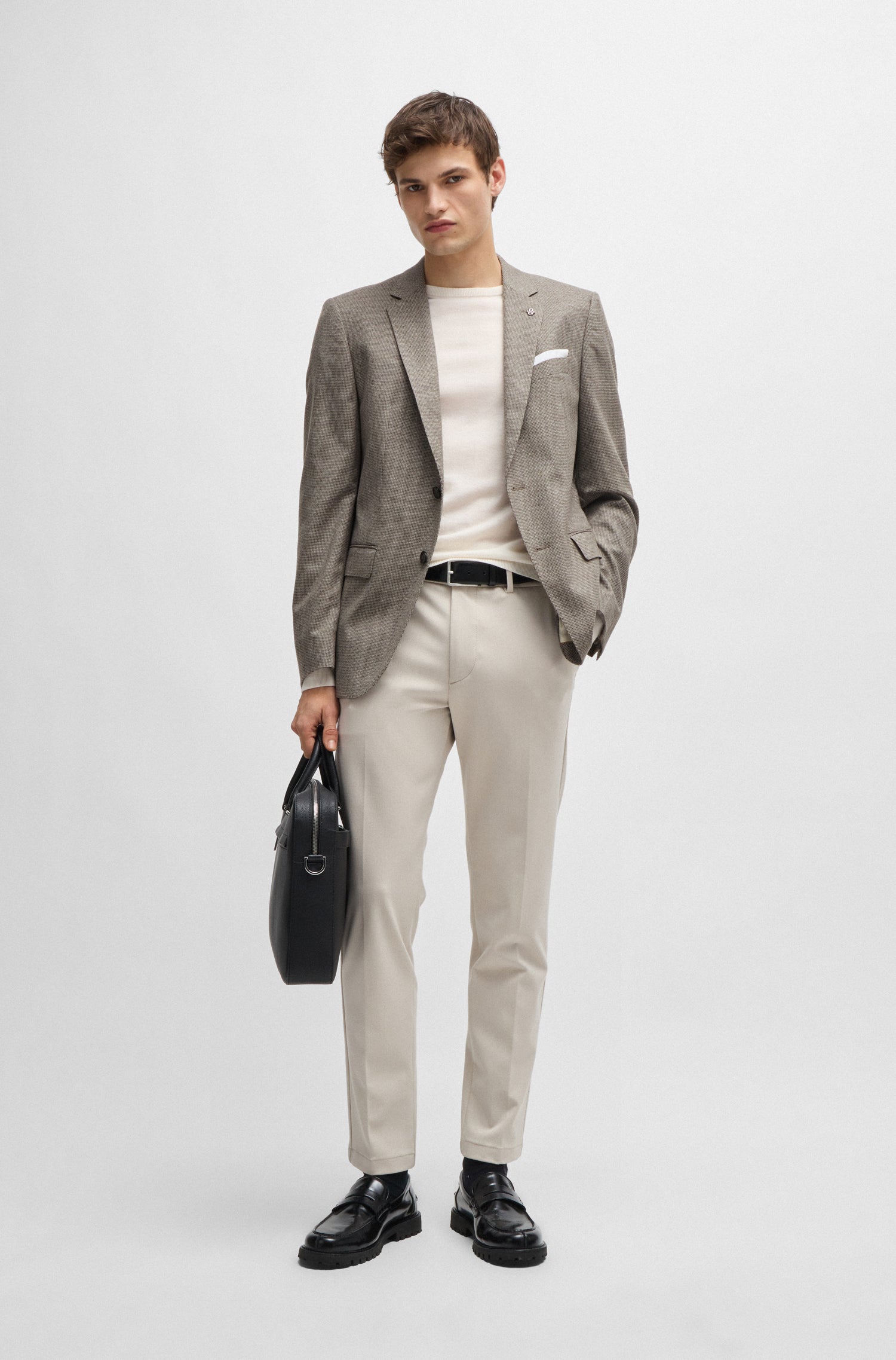 BOSS Slim Fit Blazer Textured Pattern Stretch Wool