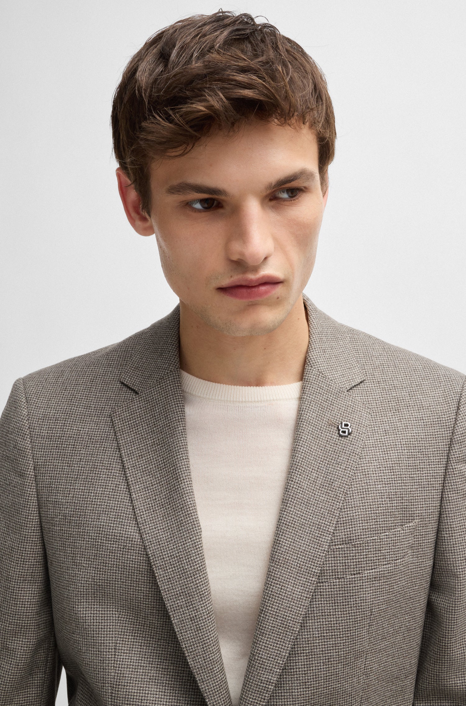 BOSS Slim Fit Blazer Textured Pattern Stretch Wool