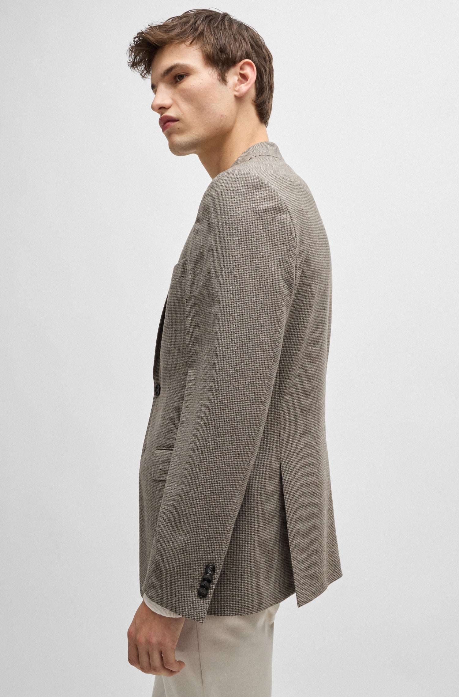 BOSS Slim Fit Blazer Textured Pattern Stretch Wool