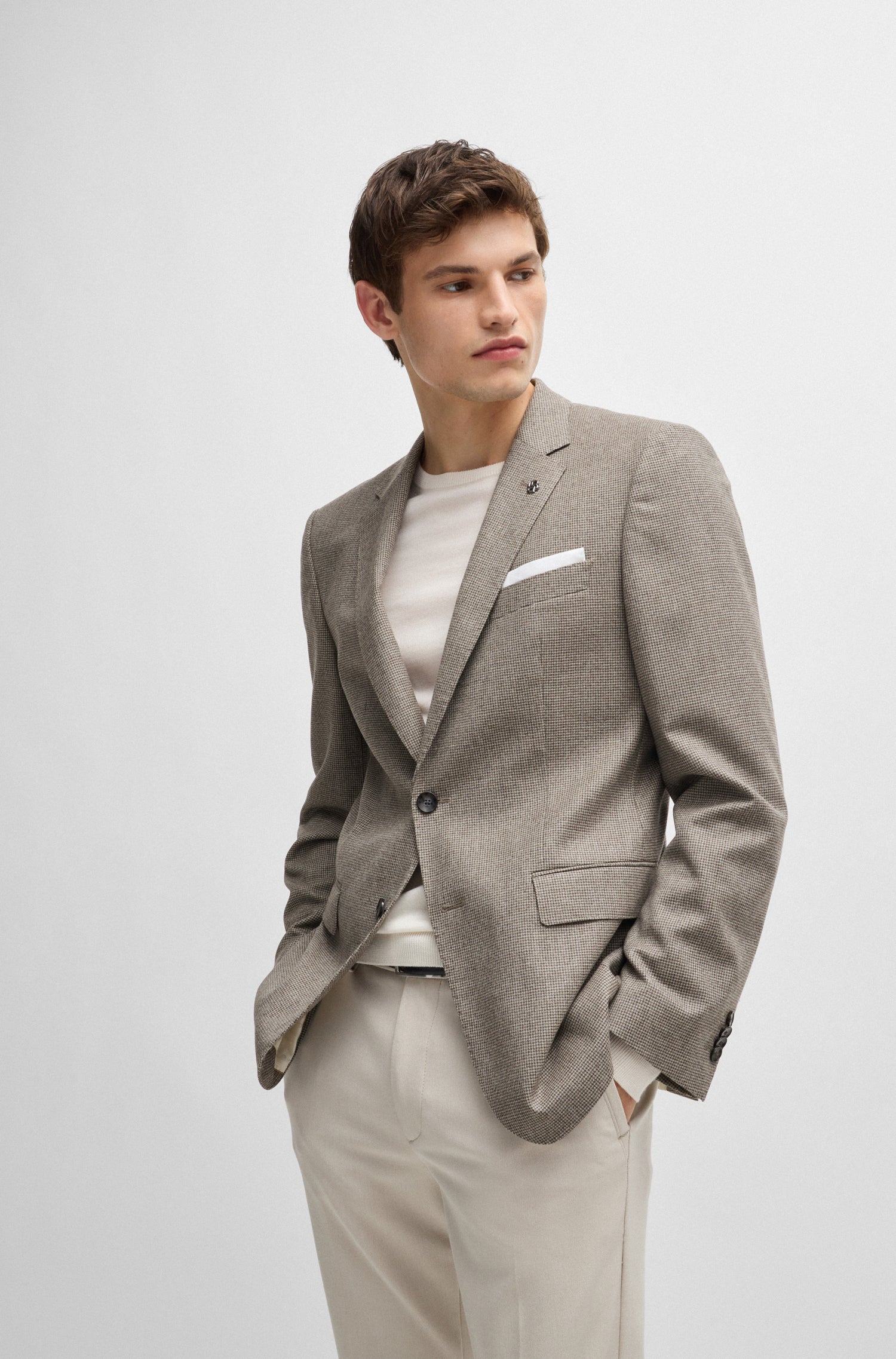 BOSS Slim Fit Blazer Textured Pattern Stretch Wool
