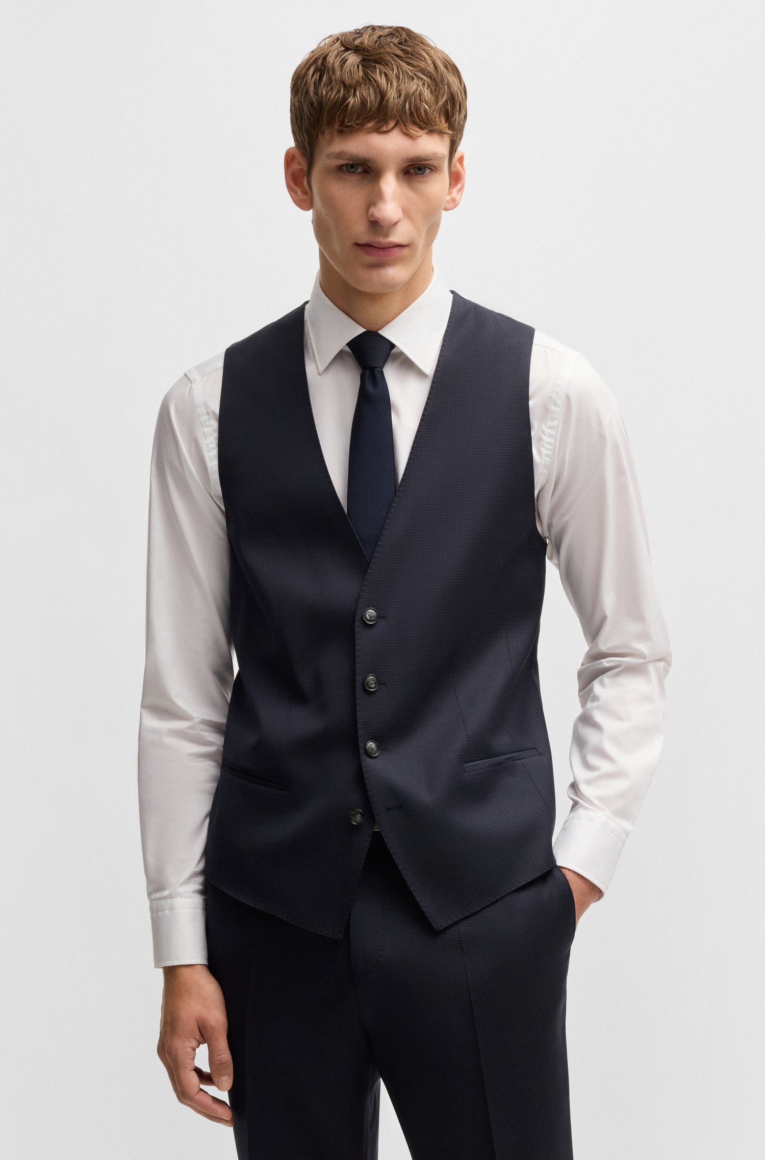 BOSS Slim Fit 3 Piece Suit Patterned Stretch Wool