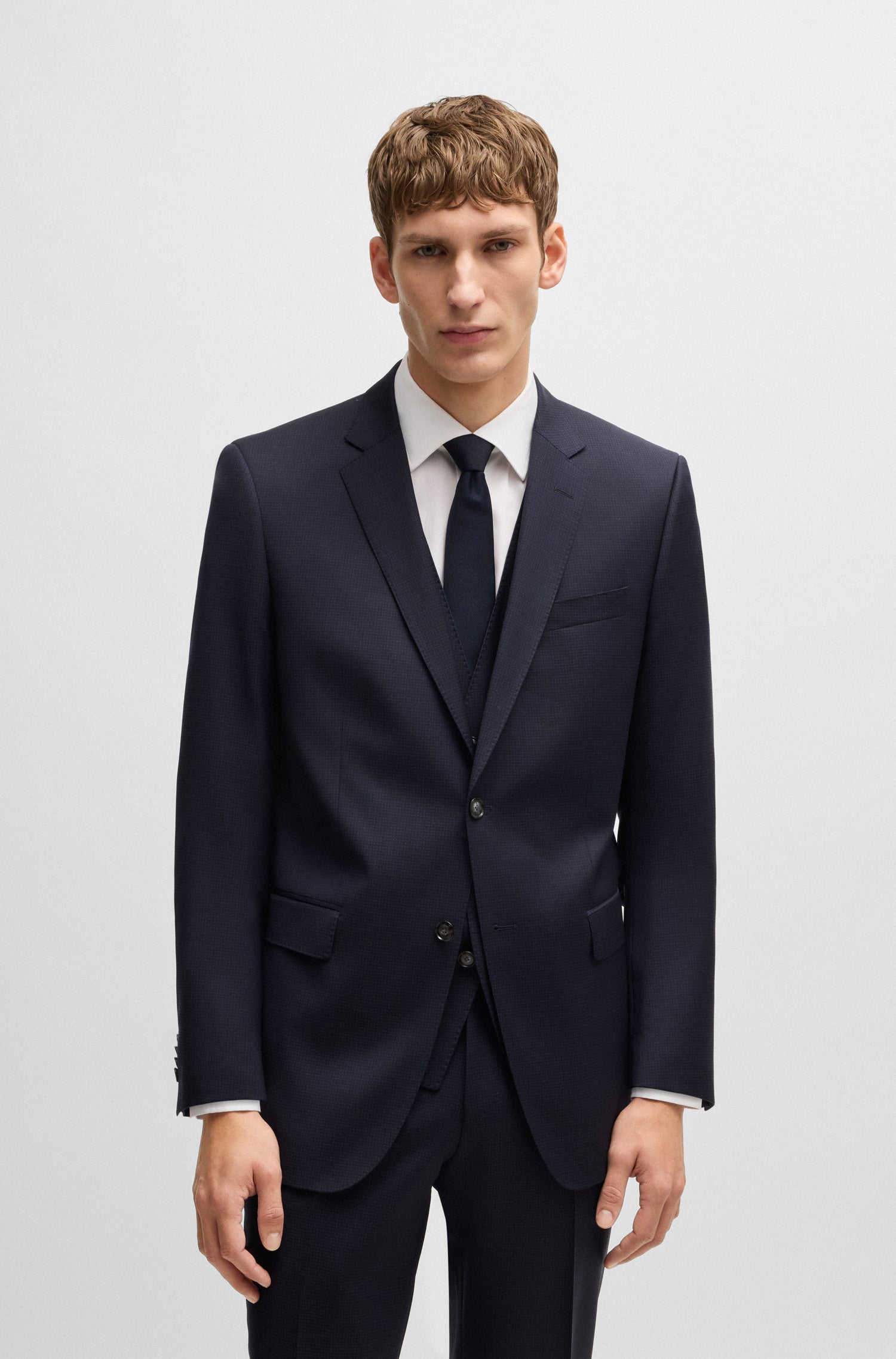 BOSS Slim Fit 3 Piece Suit Patterned Stretch Wool