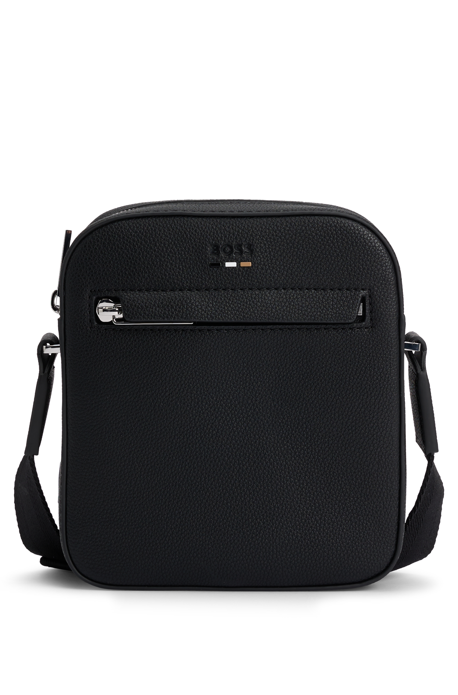 BOSS Grained Faux-Leather Reporter Bag With Logo Trim