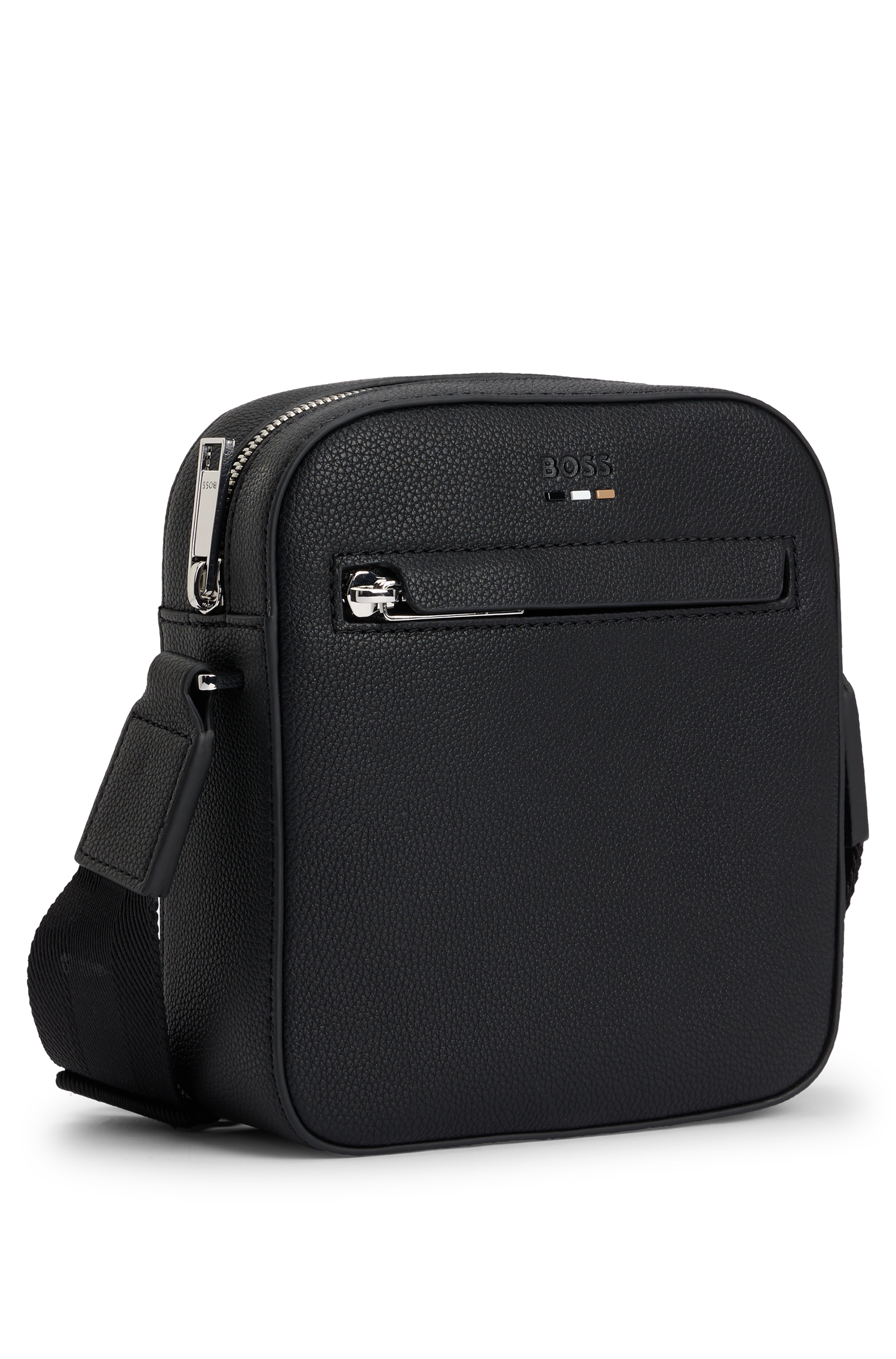 BOSS Grained Faux-Leather Reporter Bag With Logo Trim