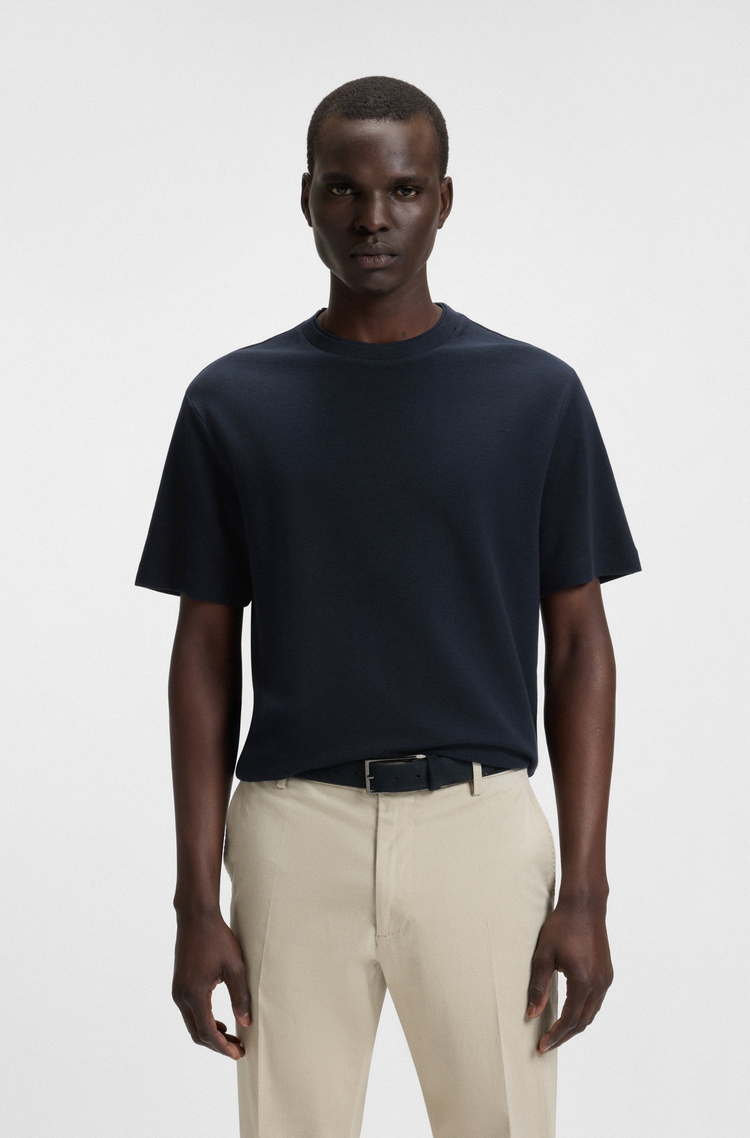 BOSS Mercerised Cotton Blend T-Shirt Waffle Texture