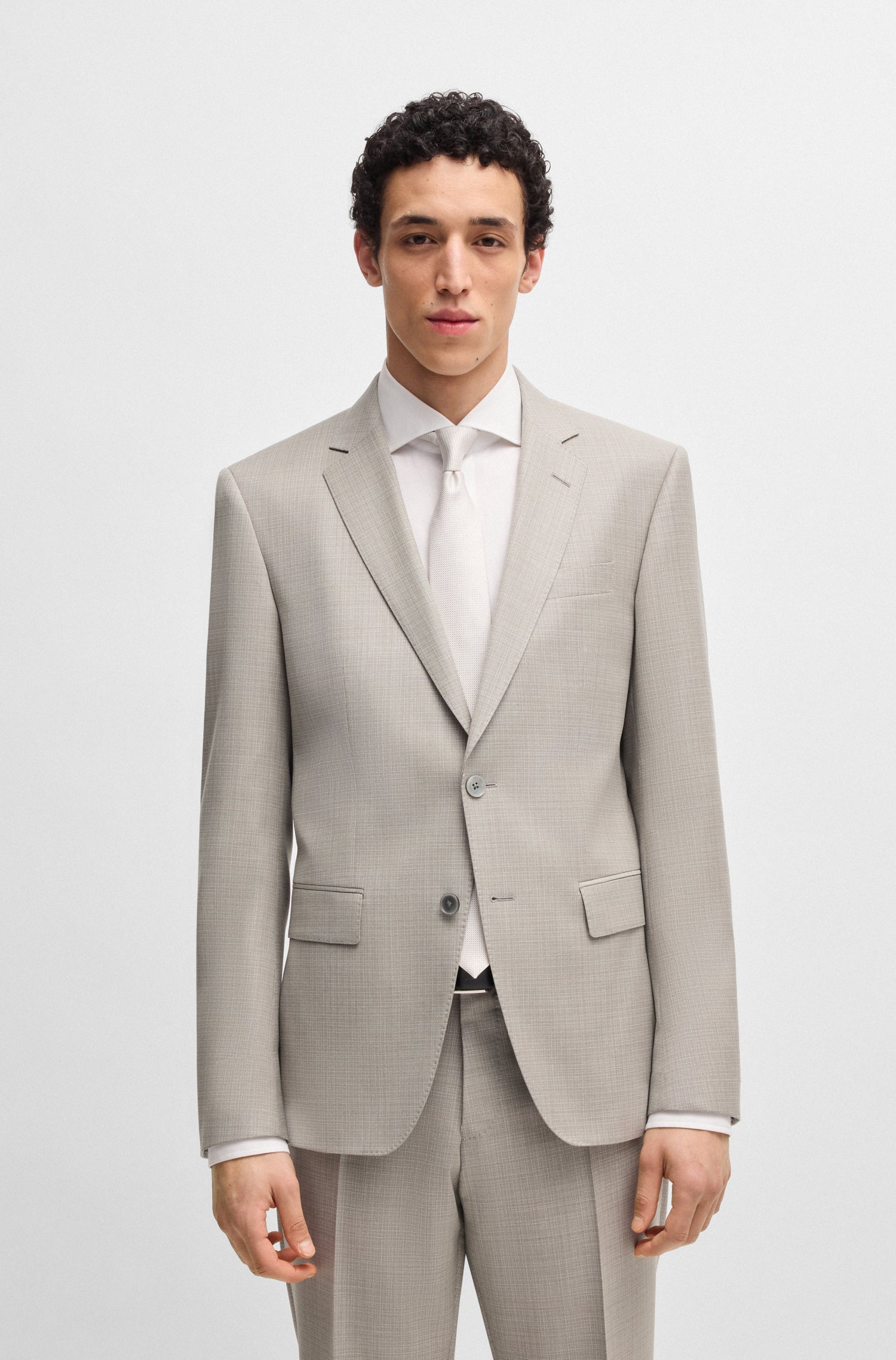 BOSS Slim Fit Suit In Patterned Virgin Wool
