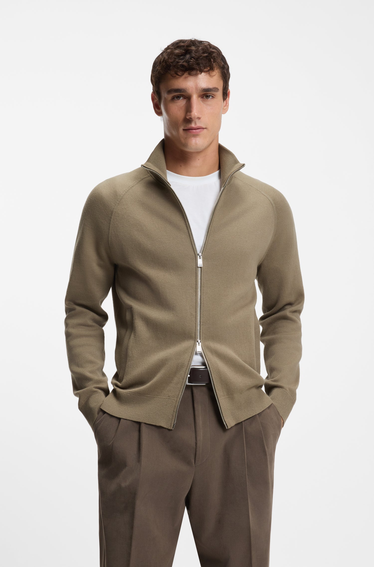 BOSS Full Zip Knit Cotton Wool