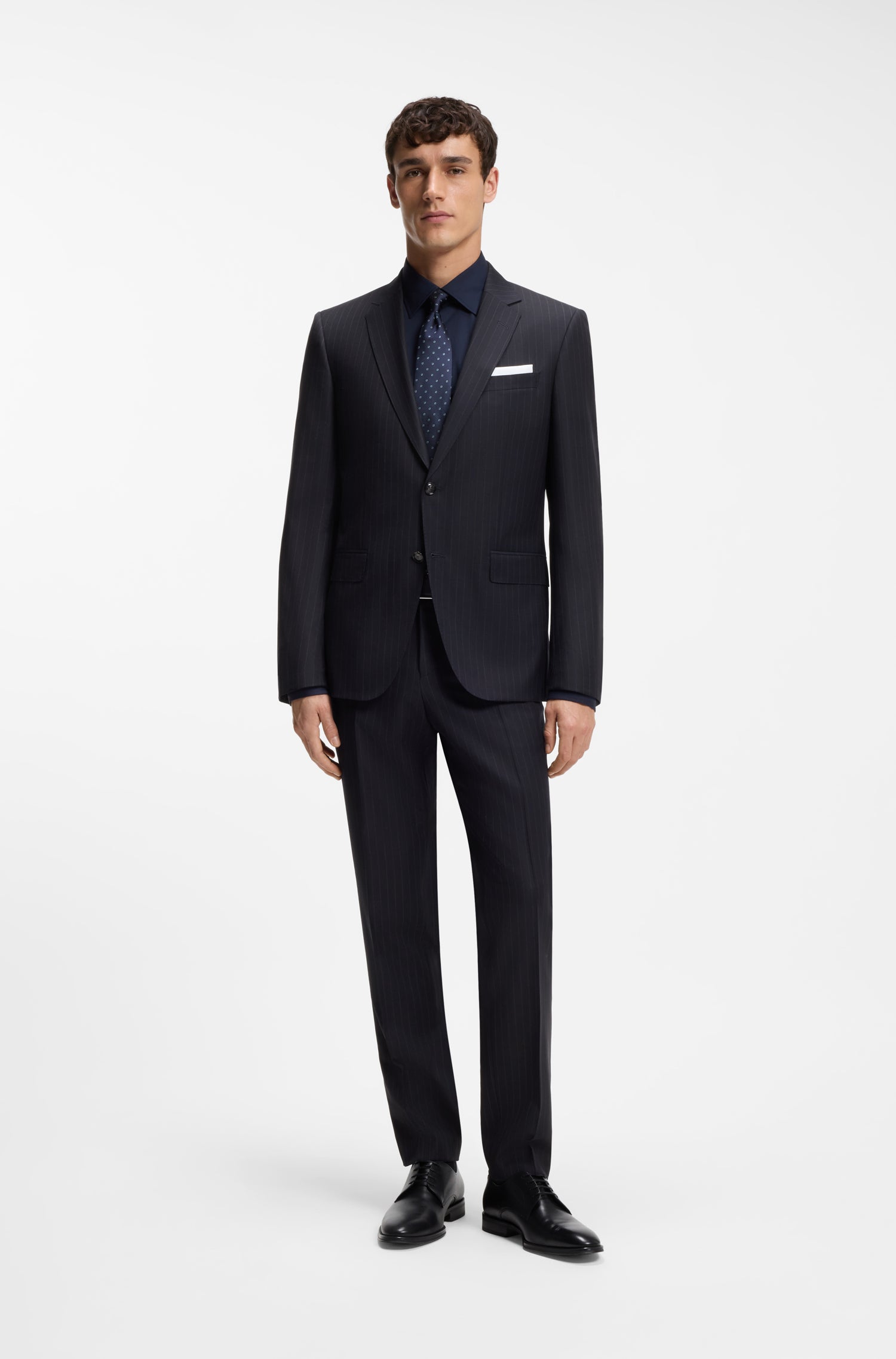 BOSS Slim Fit Suit Pin Stripe Pure Wool