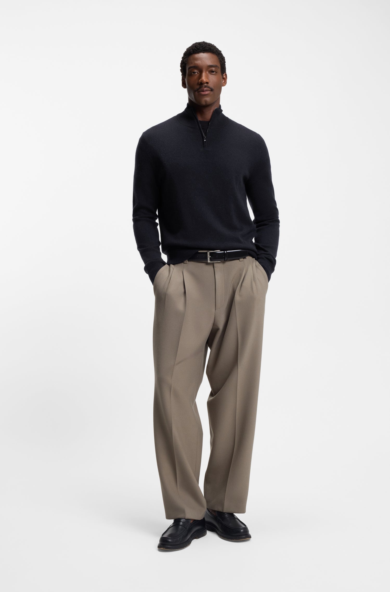 BOSS Quater Zip Knit Wool Cashmere