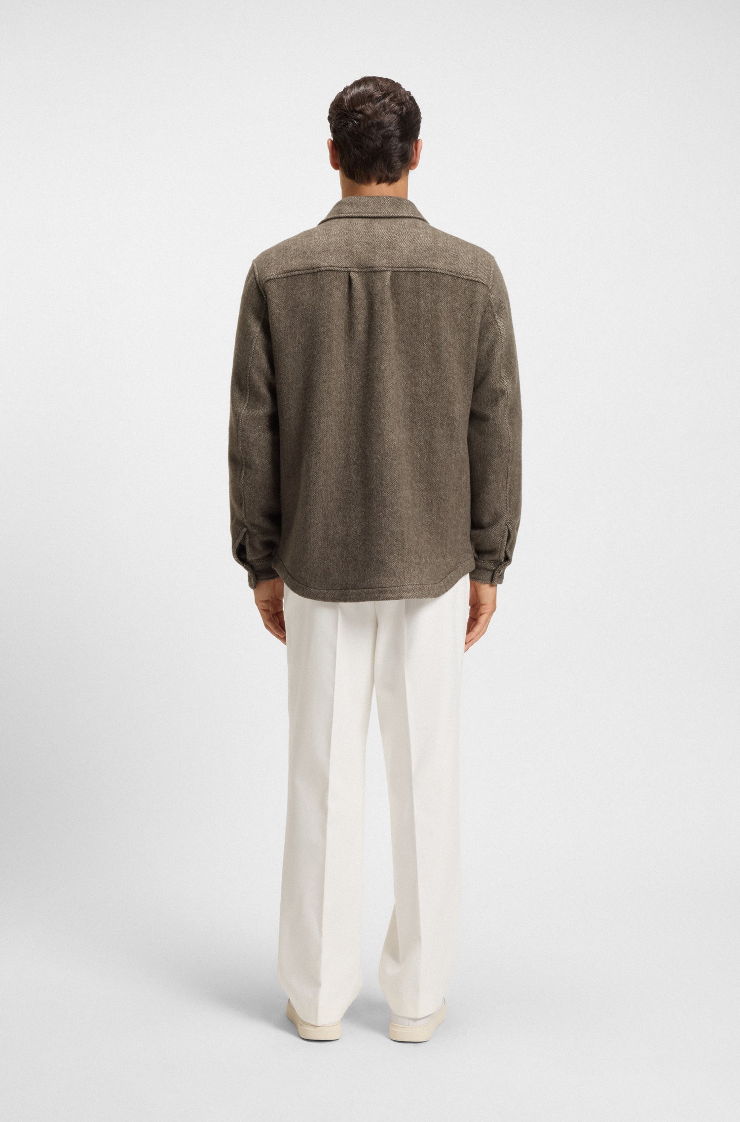 BOSS Button Front Jacket Wool Herringbone