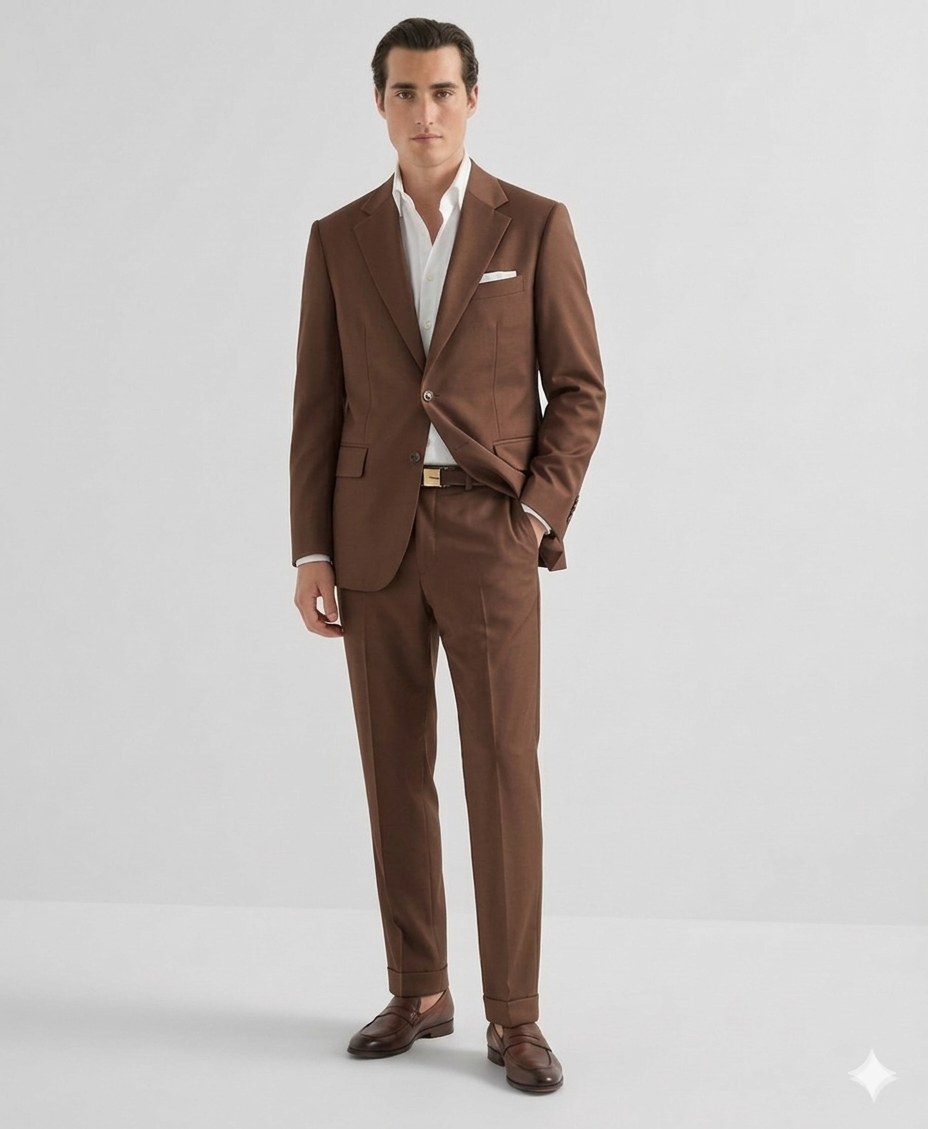 DM Tailors Brown Suit Pure Wool 014