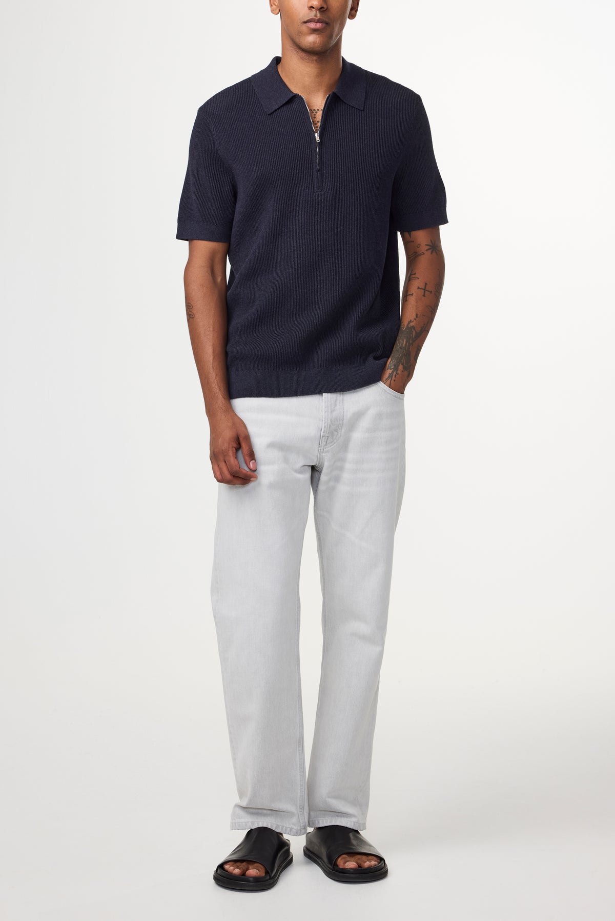 NN07 Hansie Zip Polo Ribbed Cotton