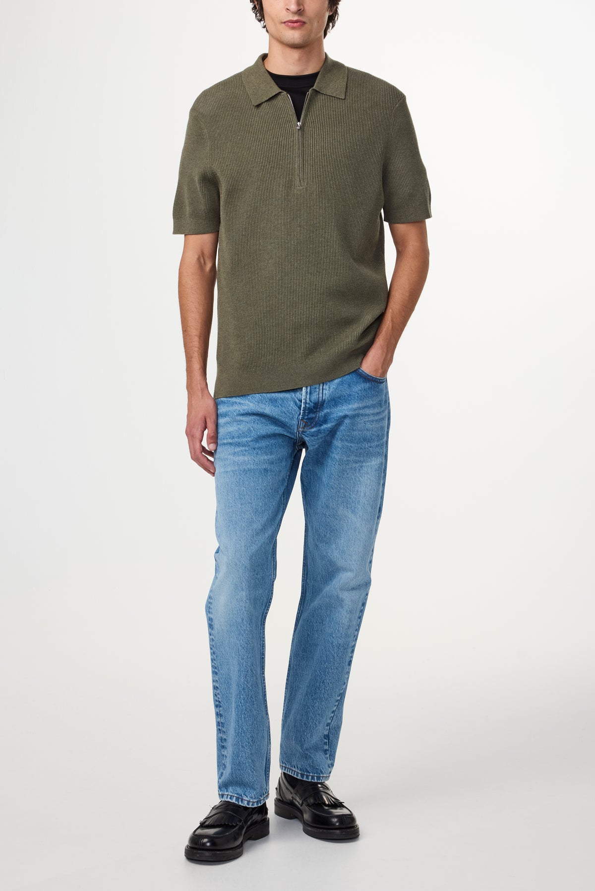 NN07 Hansie Zip Polo Ribbed Cotton
