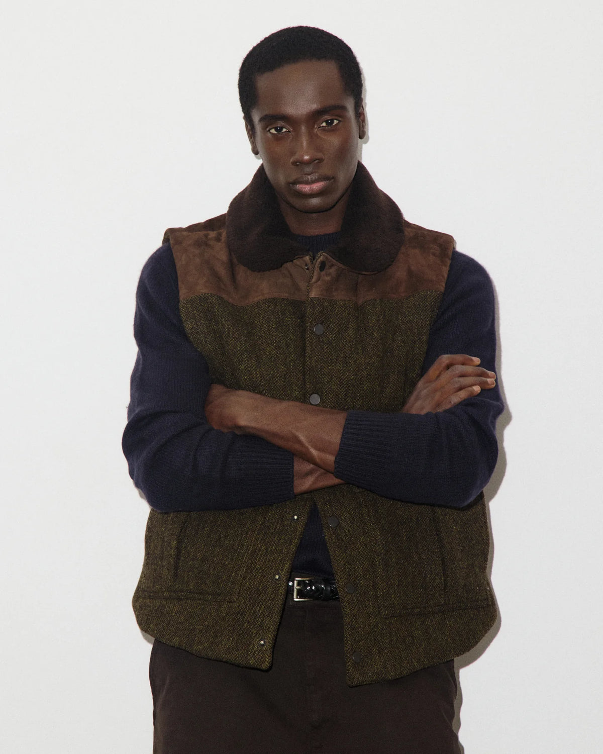 Valstar Alan Vest Virgin Wool Twill Suede And Shearling Details