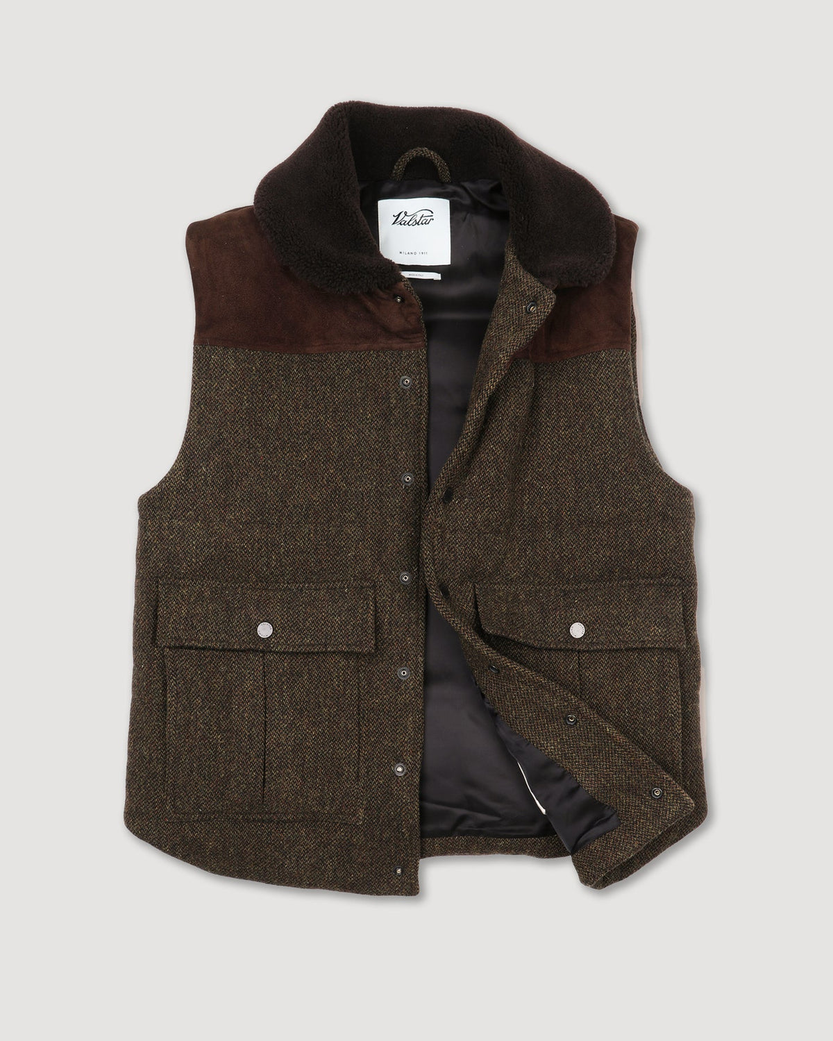 Valstar Alan Vest Virgin Wool Twill Suede And Shearling Details